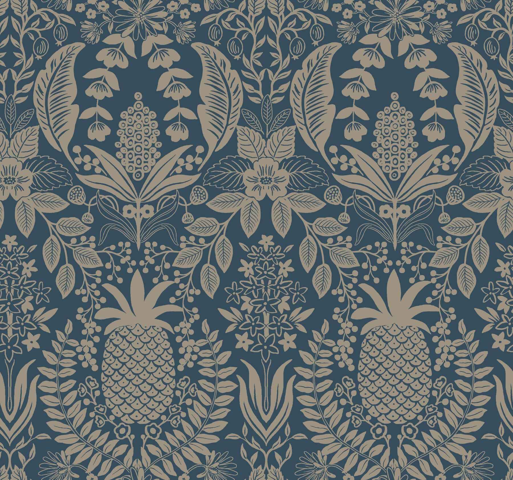 Pineapple Damask Navy Wallpaper - York Wallcoverings - RF7486 - York Wallcoverings Wallpaper