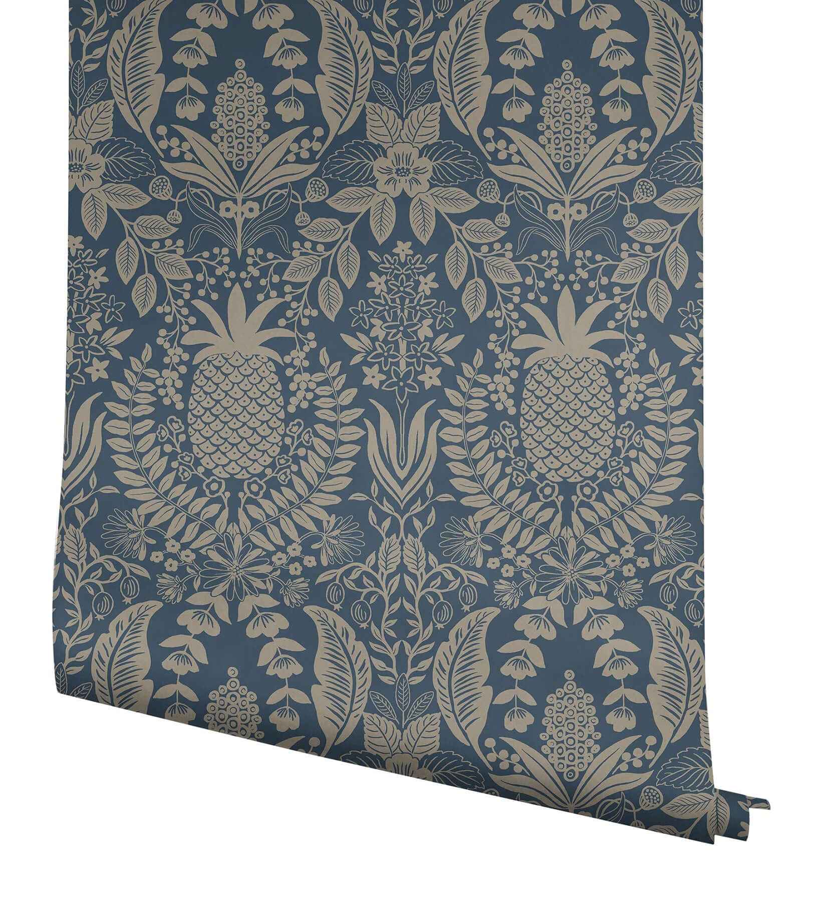 Pineapple Damask Navy Wallpaper - York Wallcoverings - RF7486 - York Wallcoverings Wallpaper