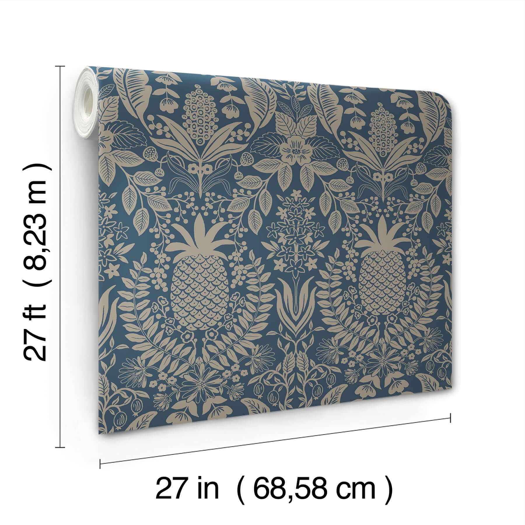 pineapple-damask-wallpaper-navy-york-wallcoverings-rf7486 - York Wallcoverings Wallpaper