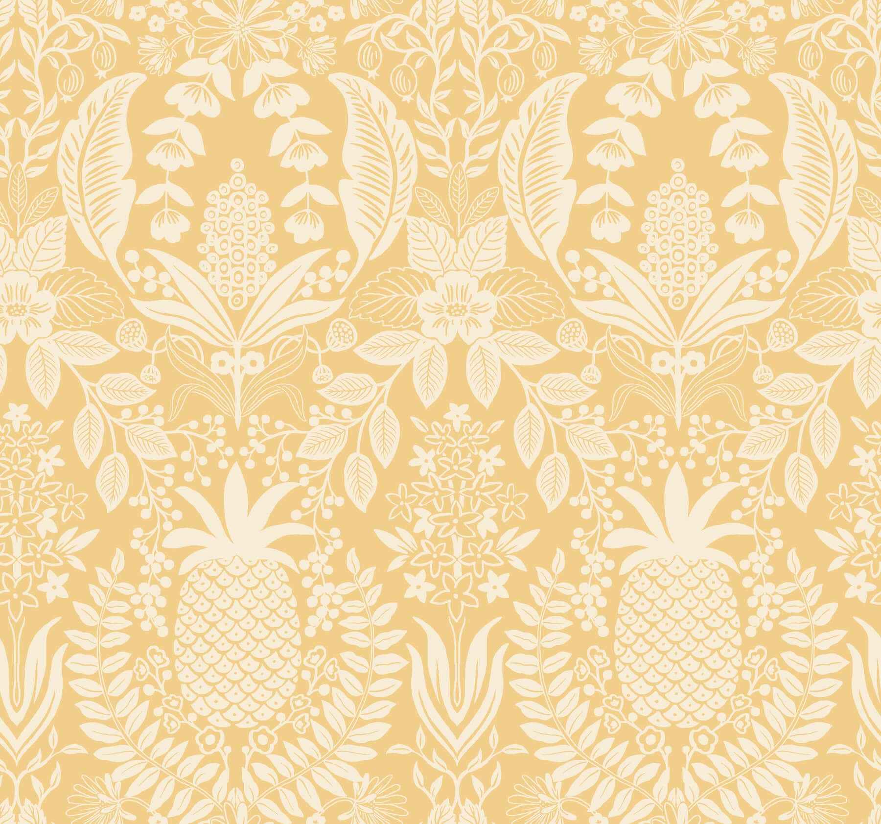 Pineapple Damask Yellow Wallpaper - York Wallcoverings - RF7481
