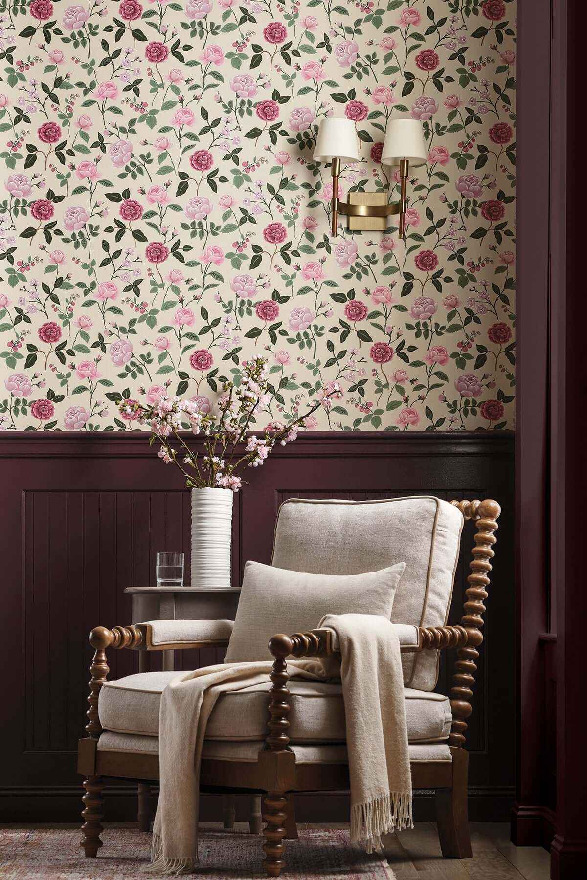 Roses Linen Wallpaper - York Wallcoverings - RF7541 - York Wallcoverings Wallpaper