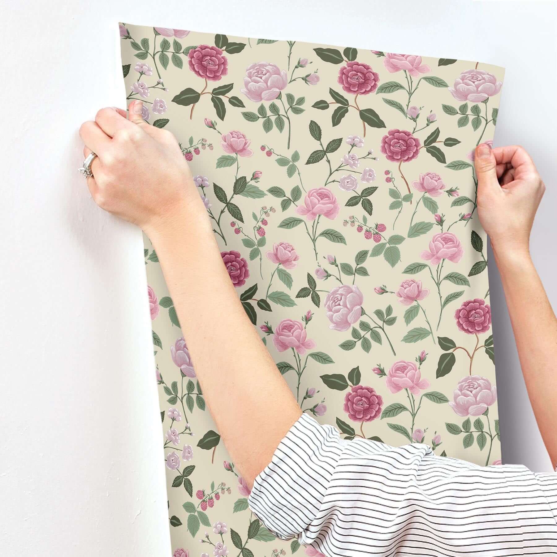 roses-wallpaper-linen-york-wallcoverings-rf7541 - York Wallcoverings Wallpaper