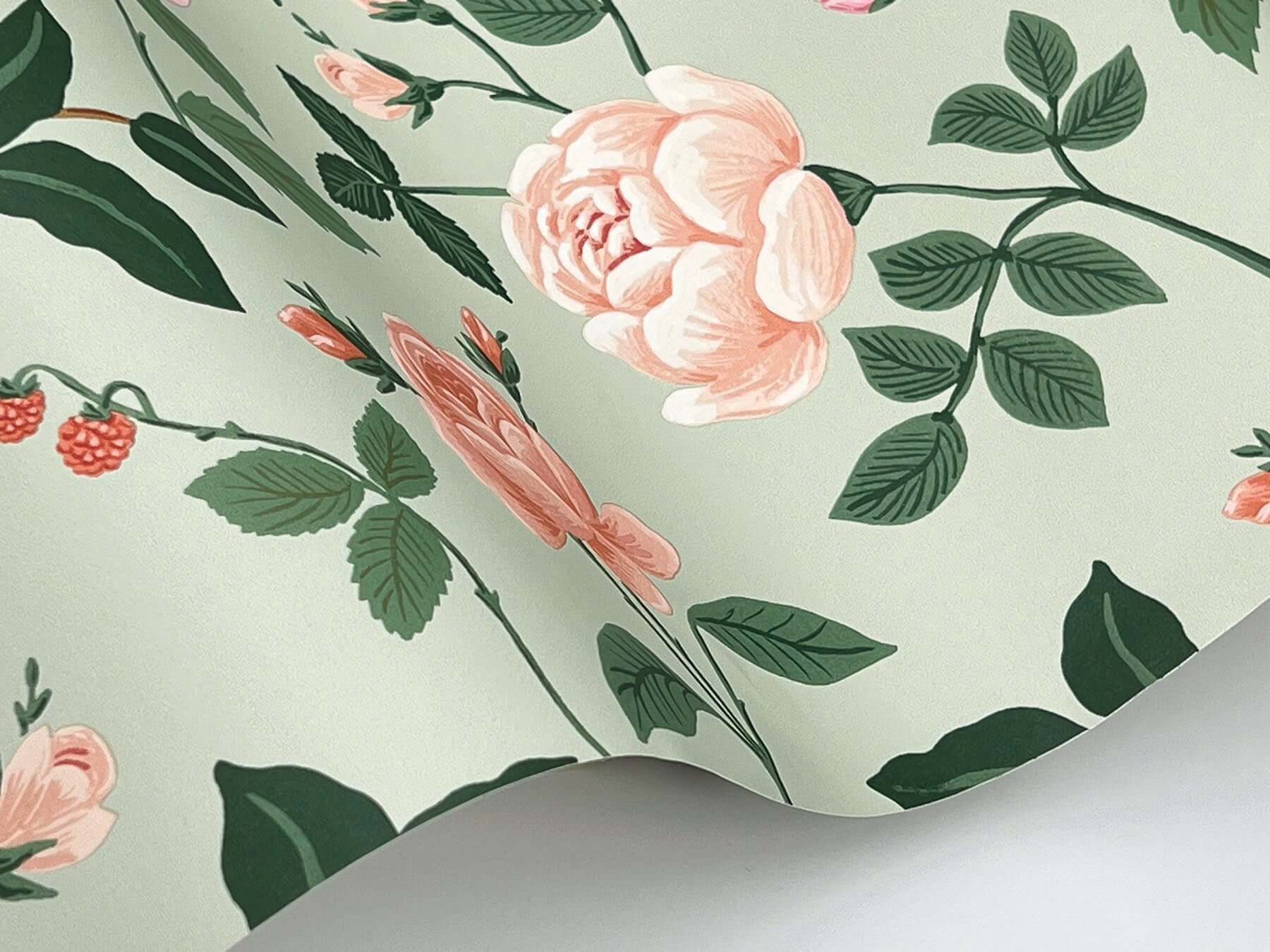 roses-wallpaper-mint-york-wallcoverings-rf7545 - York Wallcoverings Wallpaper