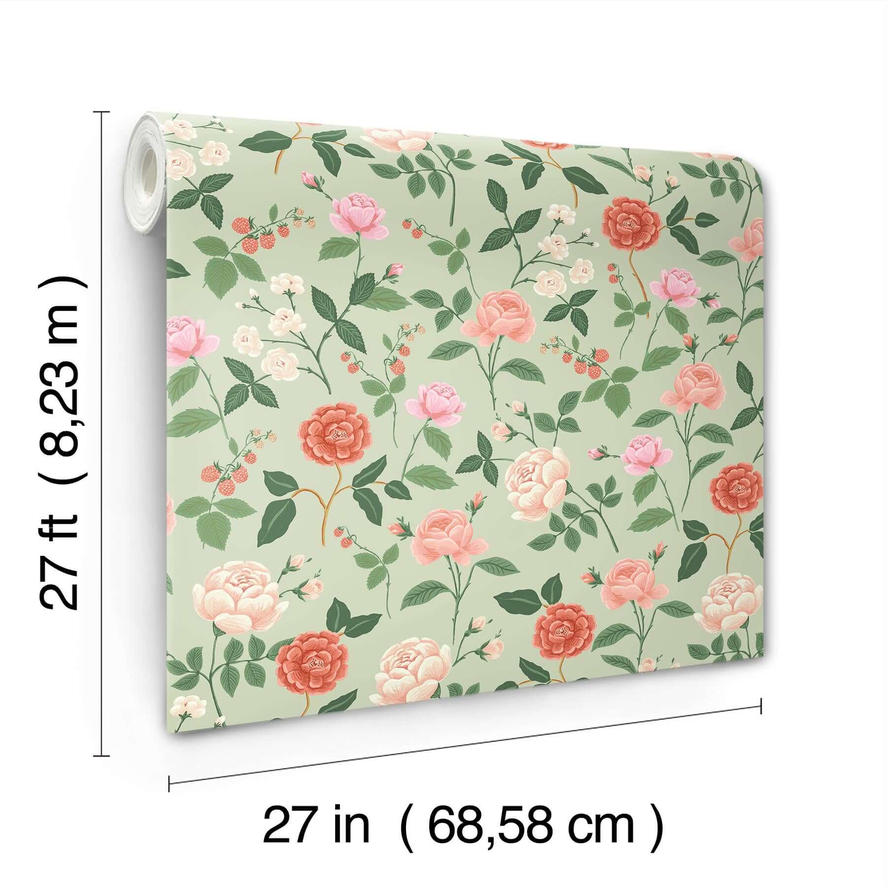 roses-wallpaper-mint-york-wallcoverings-rf7545 - York Wallcoverings Wallpaper