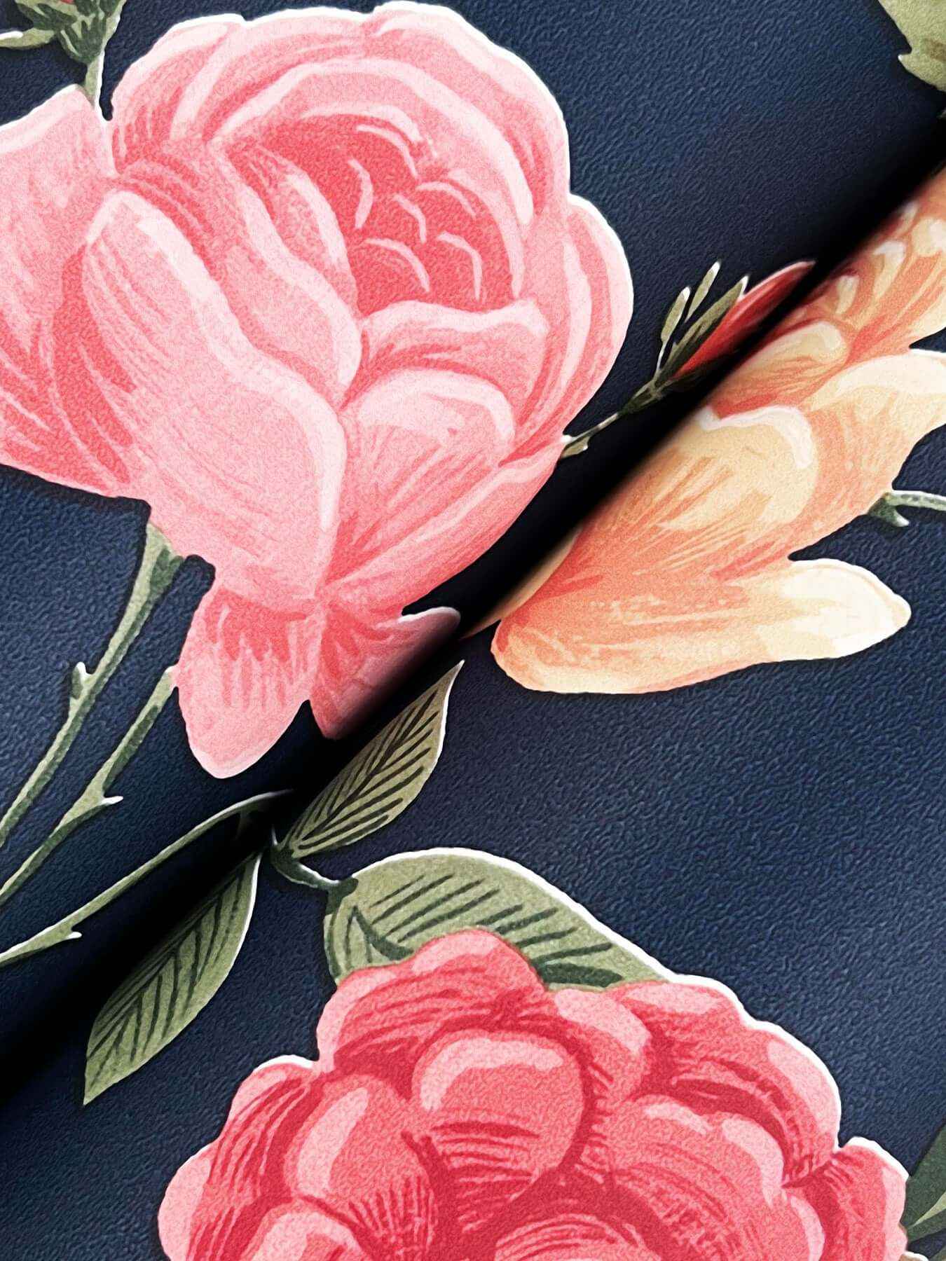 Roses Navy Wallpaper - York Wallcoverings - RF7544 - York Wallcoverings Wallpaper