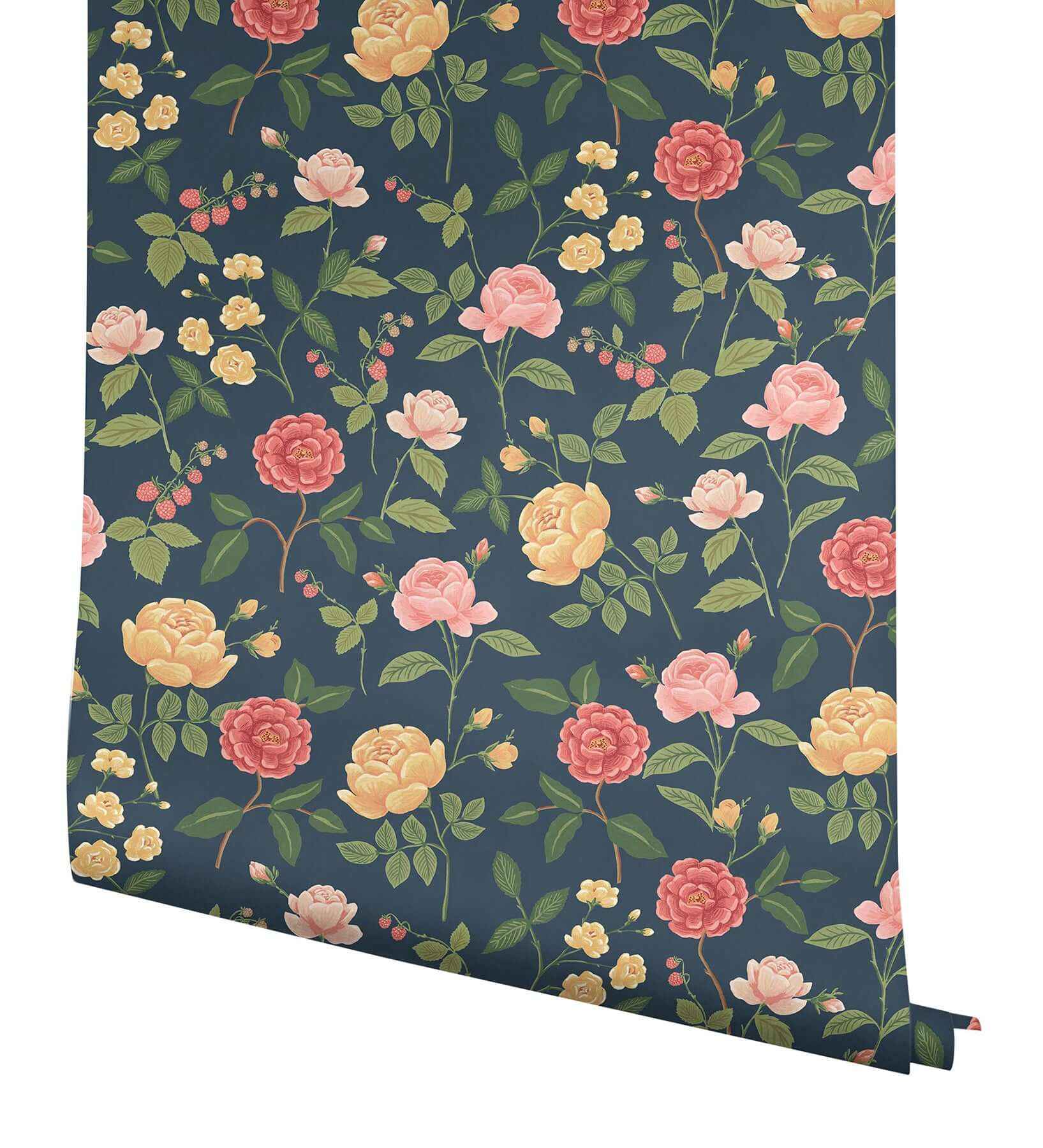 Roses Navy Wallpaper - York Wallcoverings - RF7544 - York Wallcoverings Wallpaper