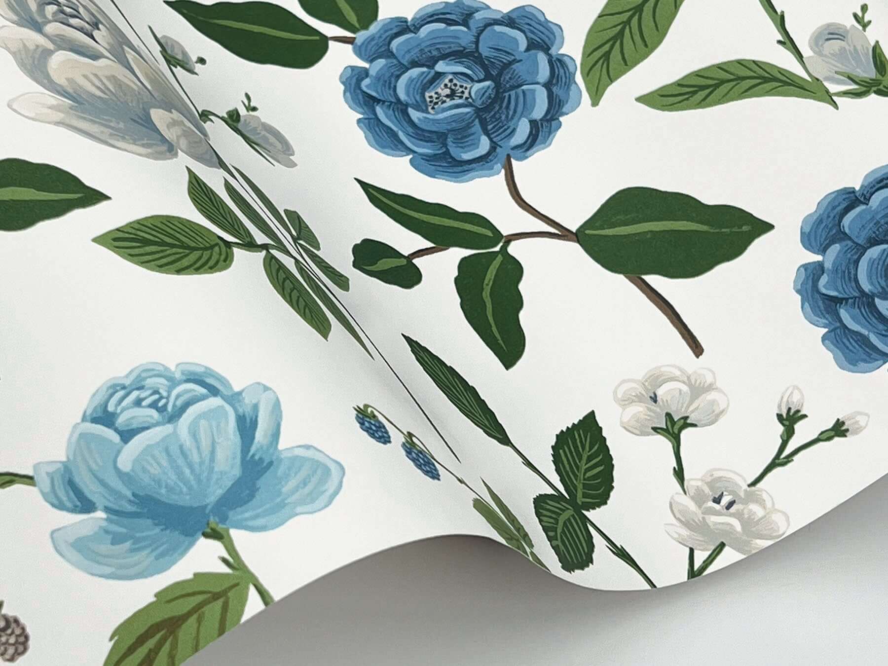 roses-wallpaper-white-blue-york-wallcoverings-rf7543 - York Wallcoverings Wallpaper