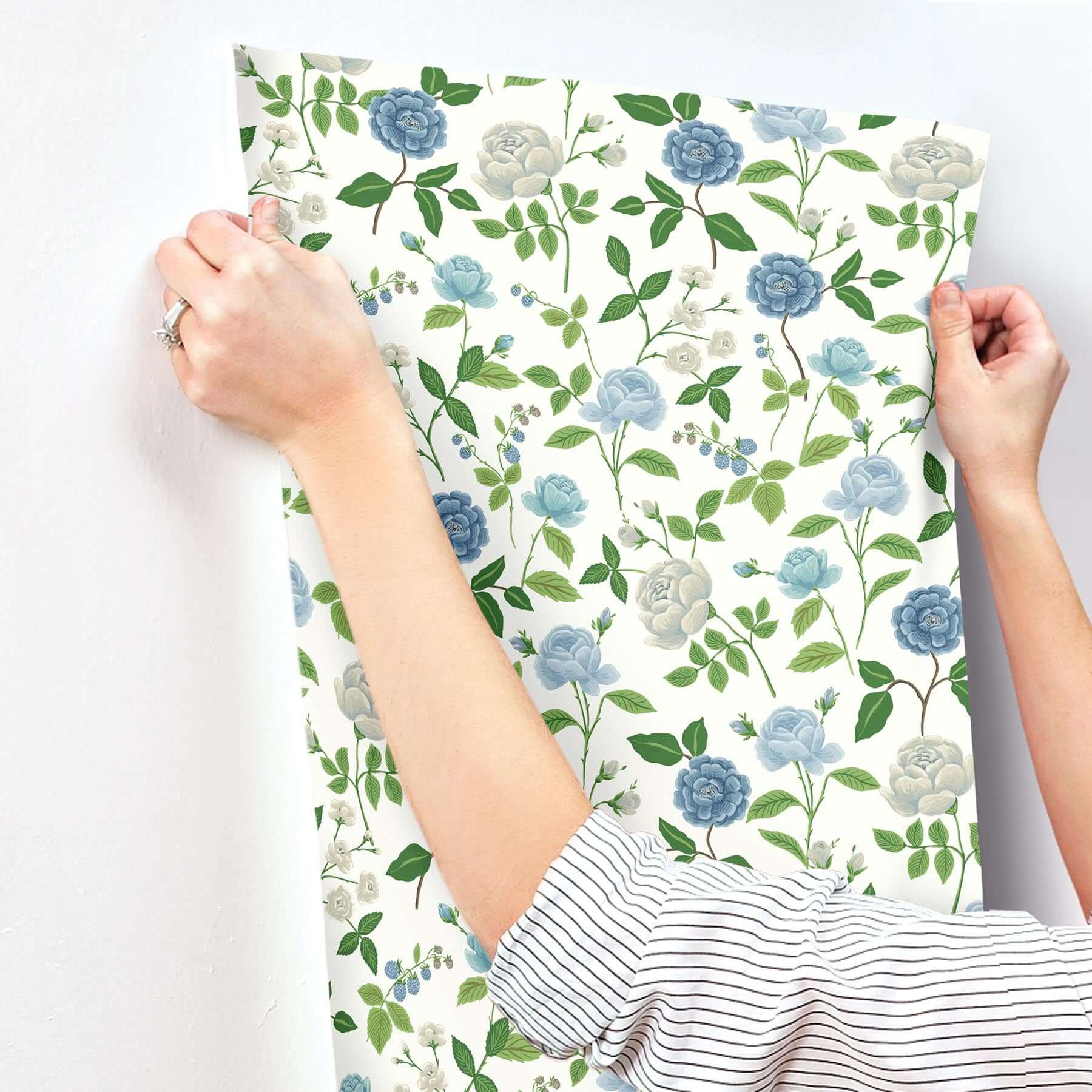 roses-wallpaper-white-blue-york-wallcoverings-rf7543 - York Wallcoverings Wallpaper