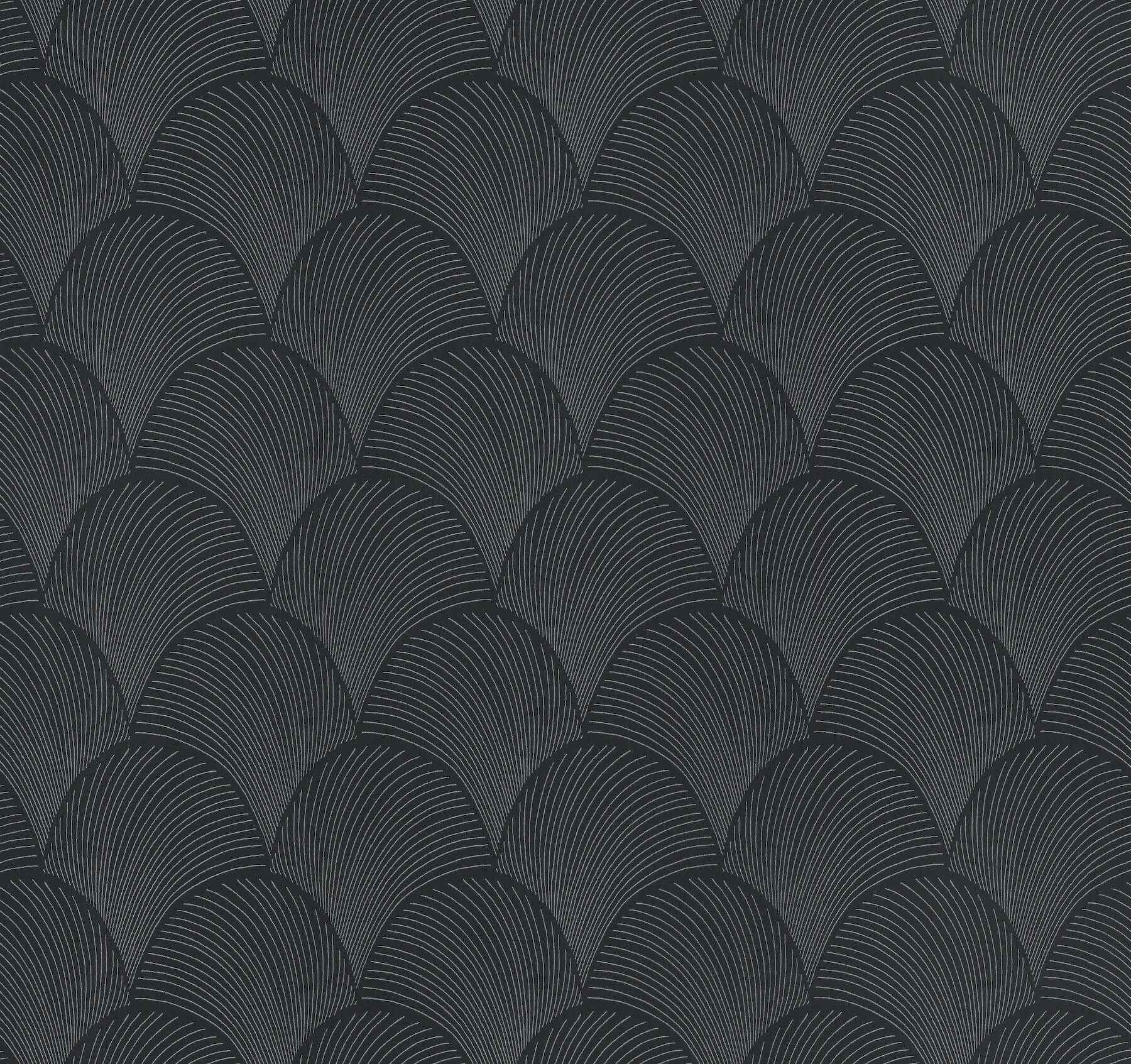 Metallic Black Scallop Wallpaper - York Wallcoverings - NT6105