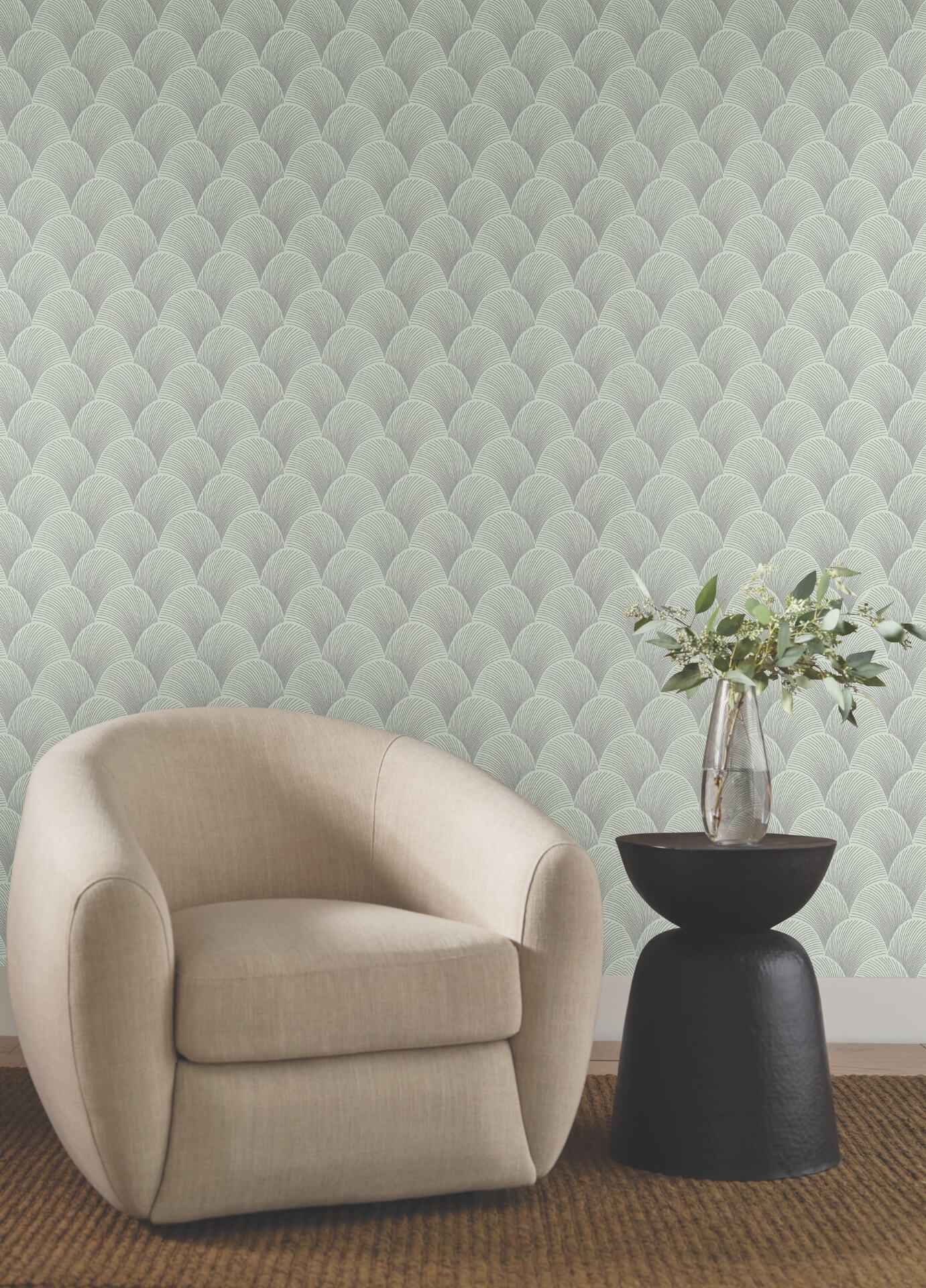 Metallic Light Green Scallop Wallpaper - York Wallcoverings - NT6106 - York Wallcoverings Wallpaper