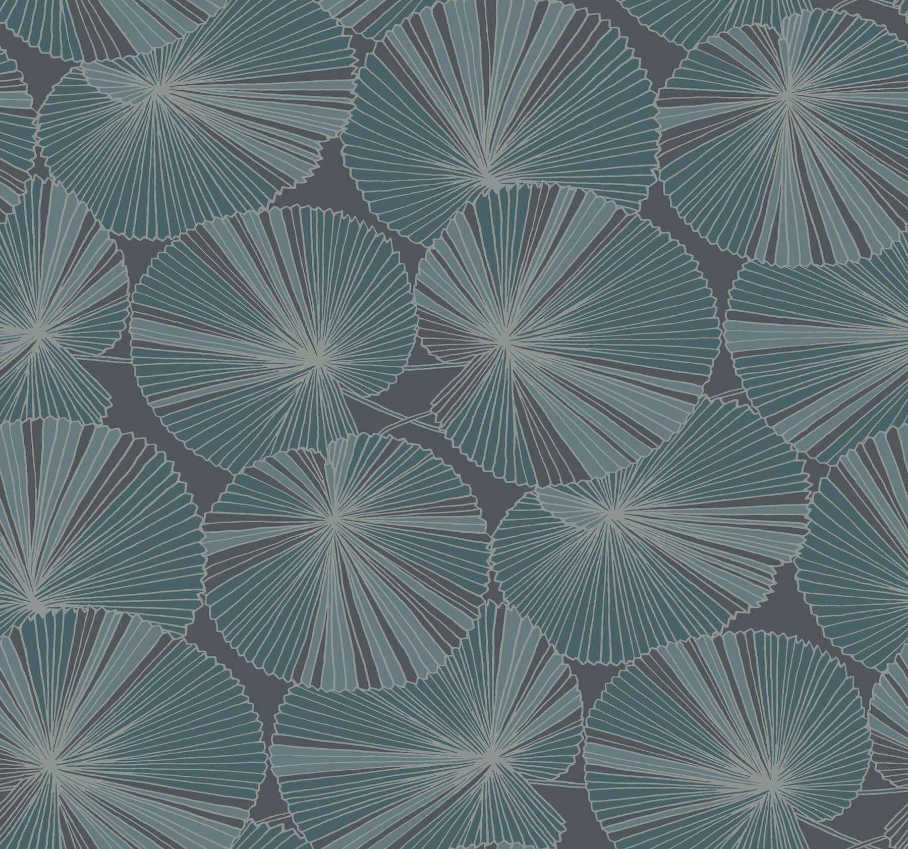 Layered Deep Blue Lily Pads Wallpaper - York Wallcoverings - NT6113