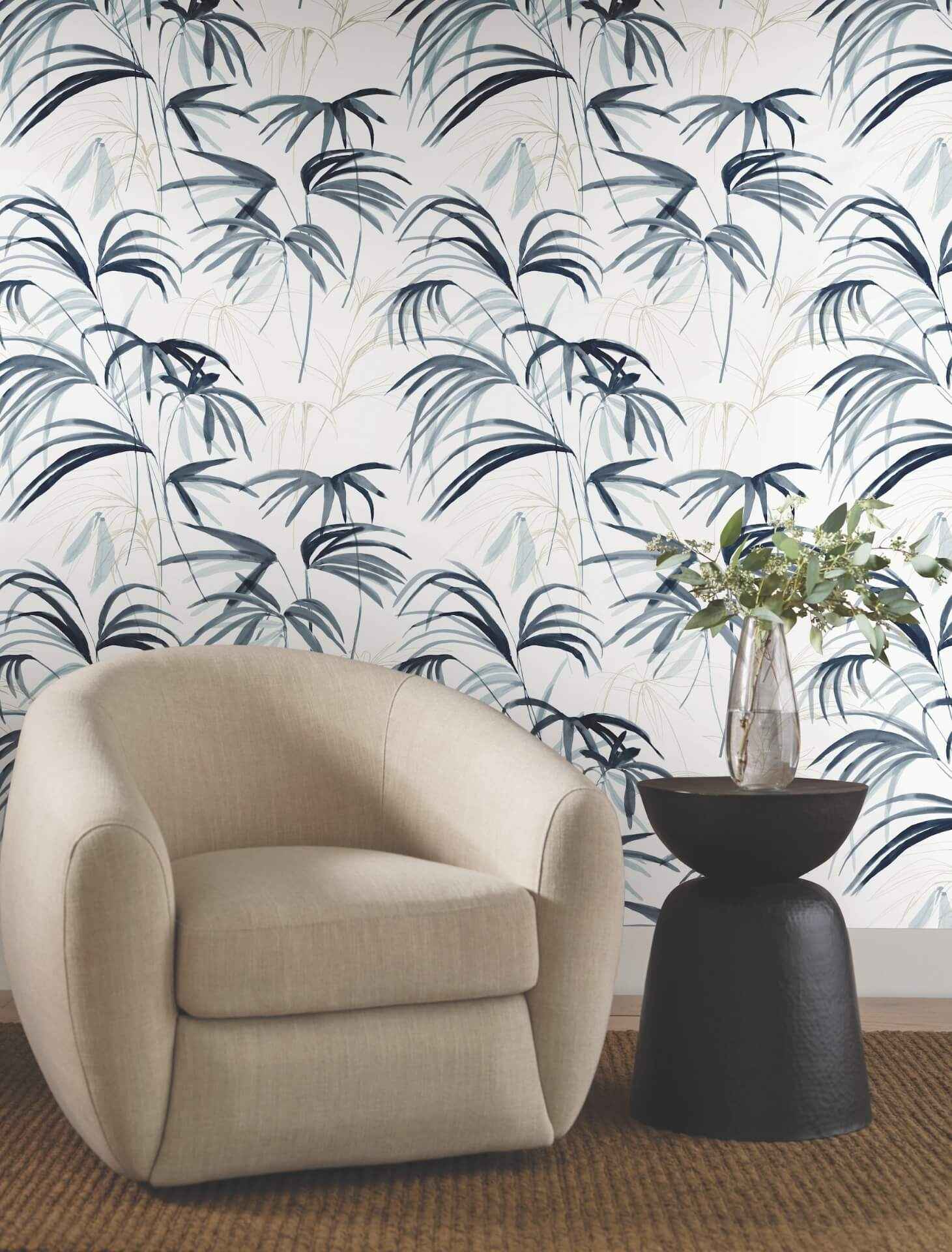 Inky Blue Palms Wallpaper - York Wallcoverings - NT6122 - York Wallcoverings Wallpaper