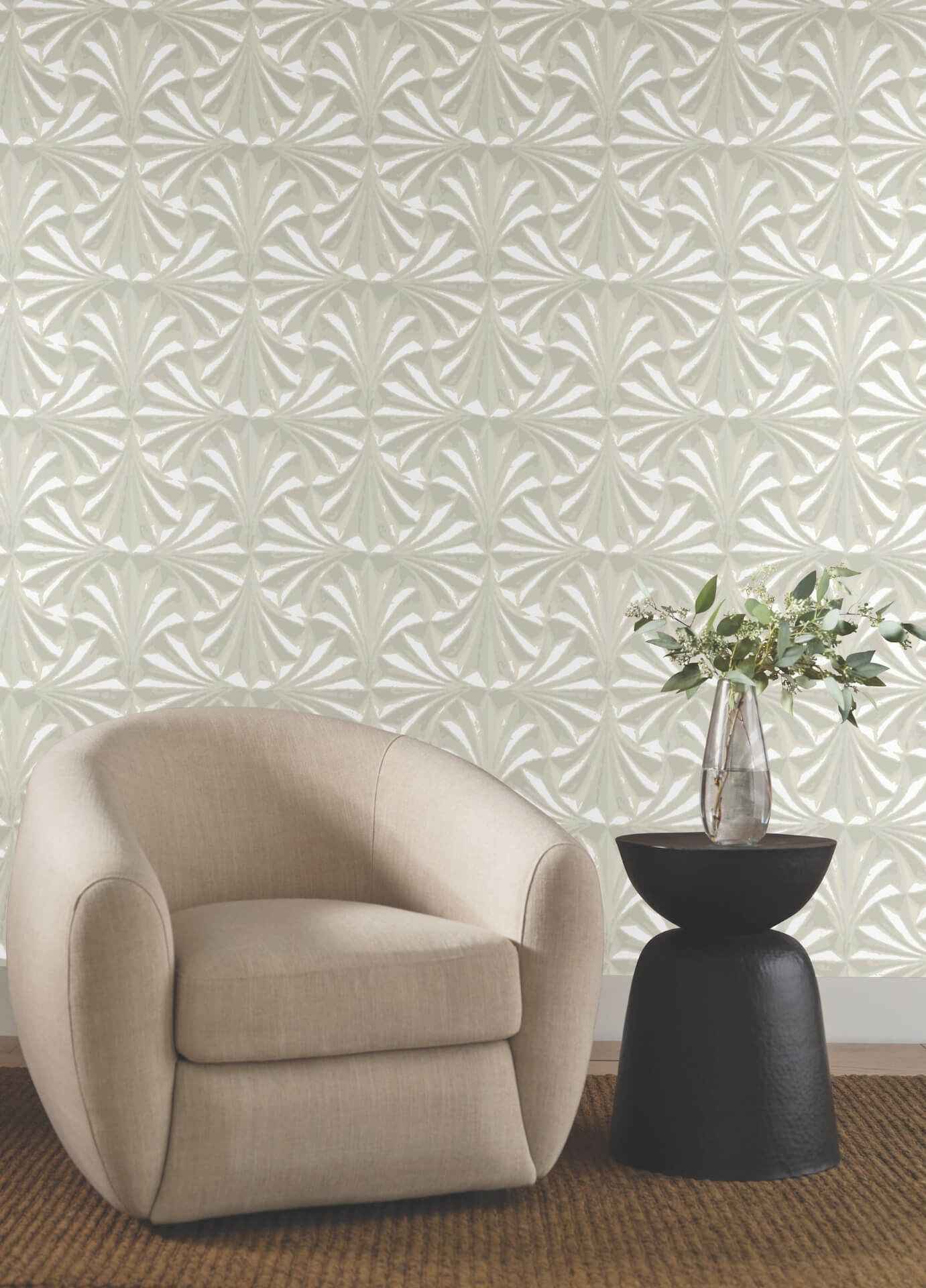 Sculpted Ivory Fans Wallpaper - York Wallcoverings - NT6129 - York Wallcoverings Wallpaper