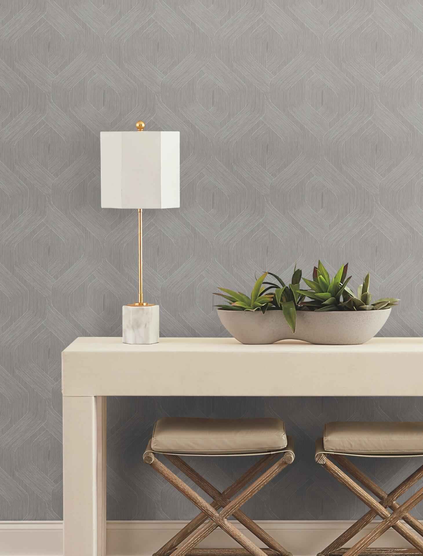 Fine Line Grey Geometric Wallpaper - York Wallcoverings - NT6191 - York Wallcoverings Wallpaper