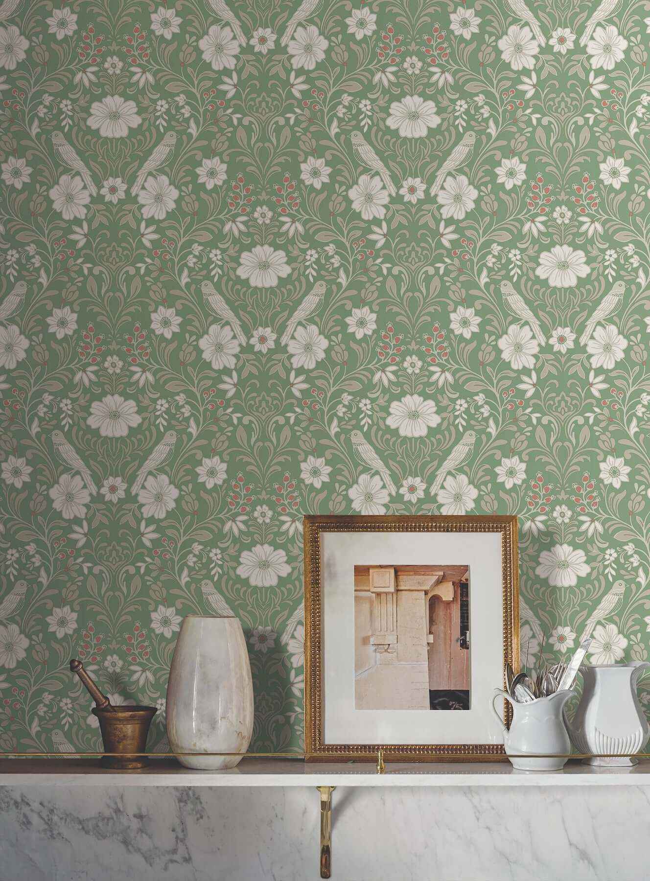 Colette Bright Green Wallpaper - York Wallcoverings - MF4747 - York Wallcoverings Wallpaper