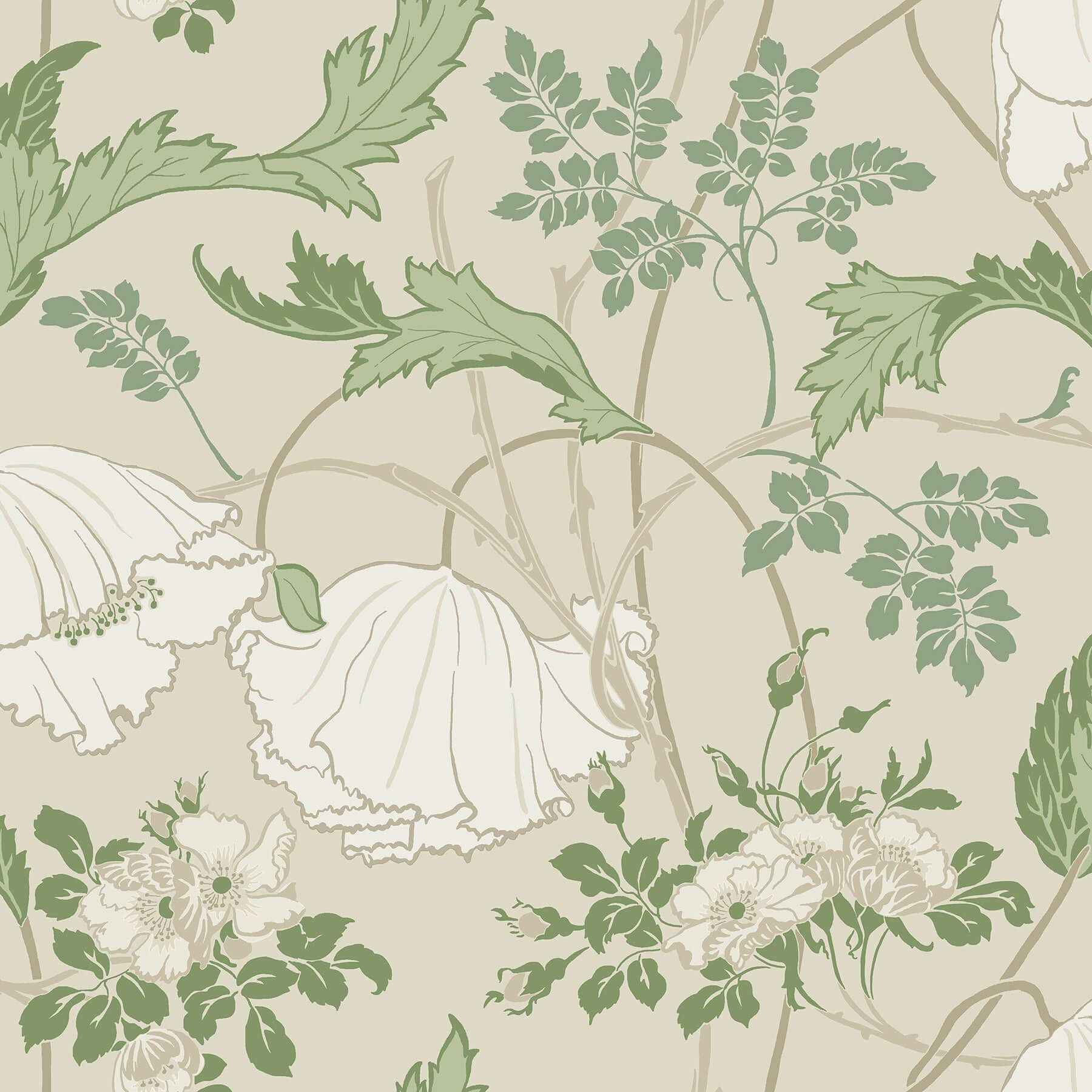 Gwendolyn Ecru & Green Wallpaper - York Wallcoverings - MF4751