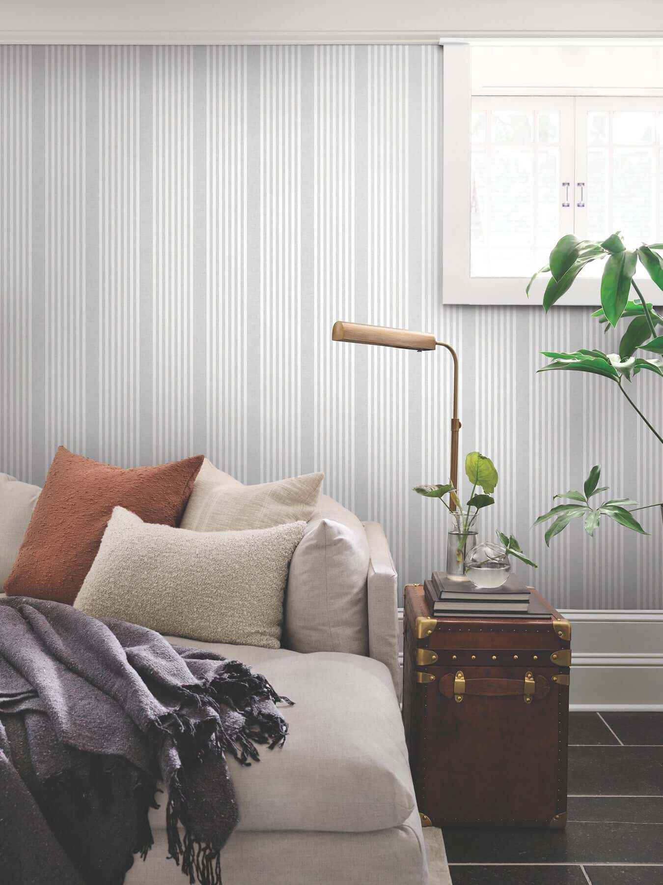 French Arctic Grey Linen Stripe Wallpaper - York Wallcoverings - SR1582MH - York Wallcoverings Wallpaper