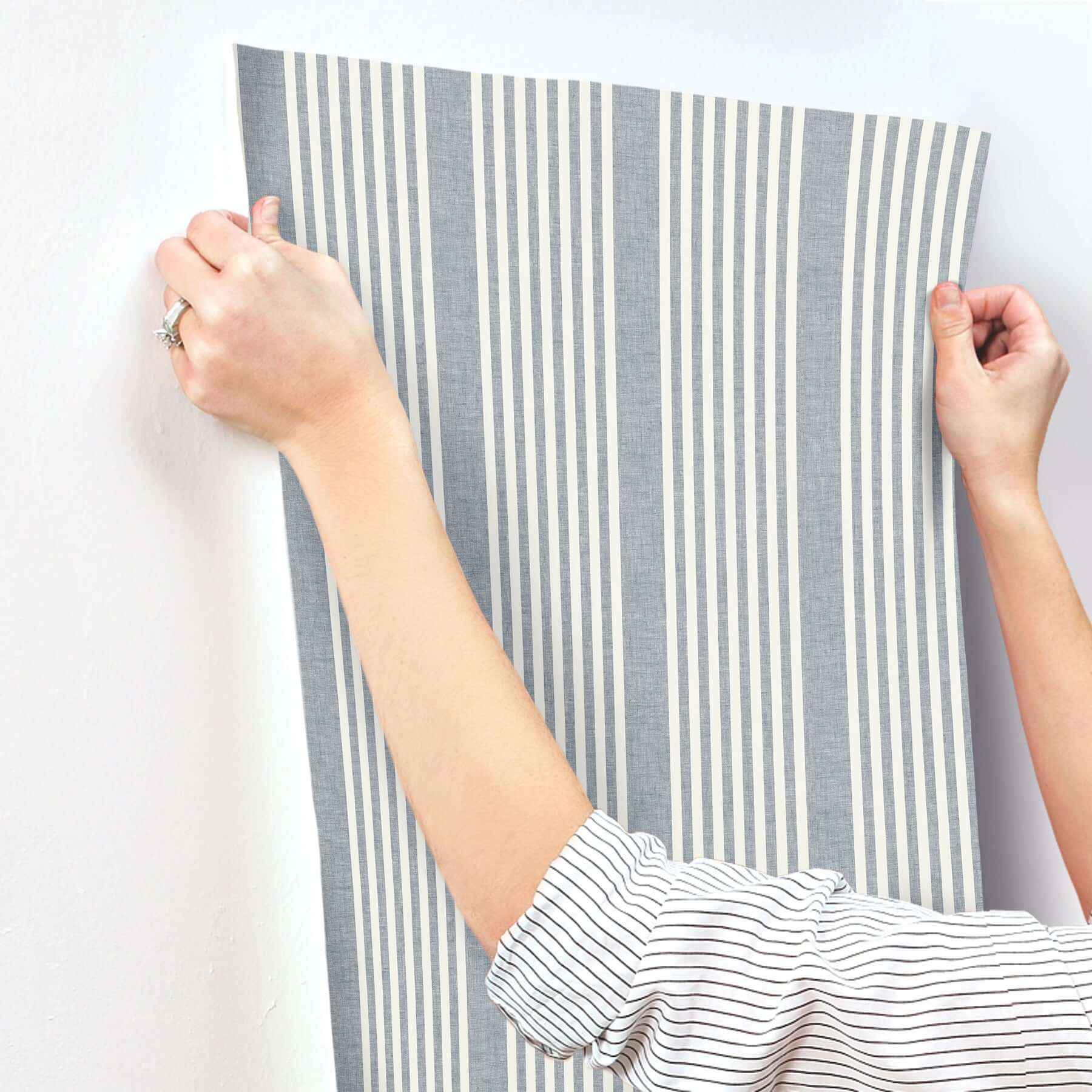 French Navy Linen Stripe Wallpaper - York Wallcoverings - MF4768 - York Wallcoverings Wallpaper