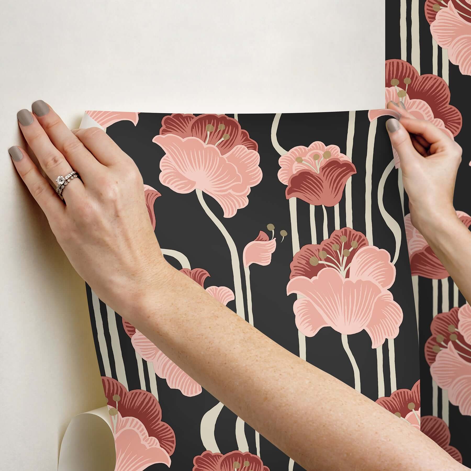 shirley-coral-deco-floral-peel-stick-wallpaper-york-wallcoverings-psw1571rl - York Wallcoverings Wallpaper