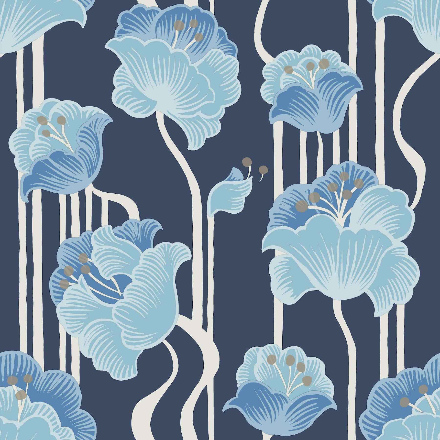 Shirley Blue Deco Floral Peel & Stick Wallpaper - York Wallcoverings - PSW1569RL - York Wallcoverings Wallpaper