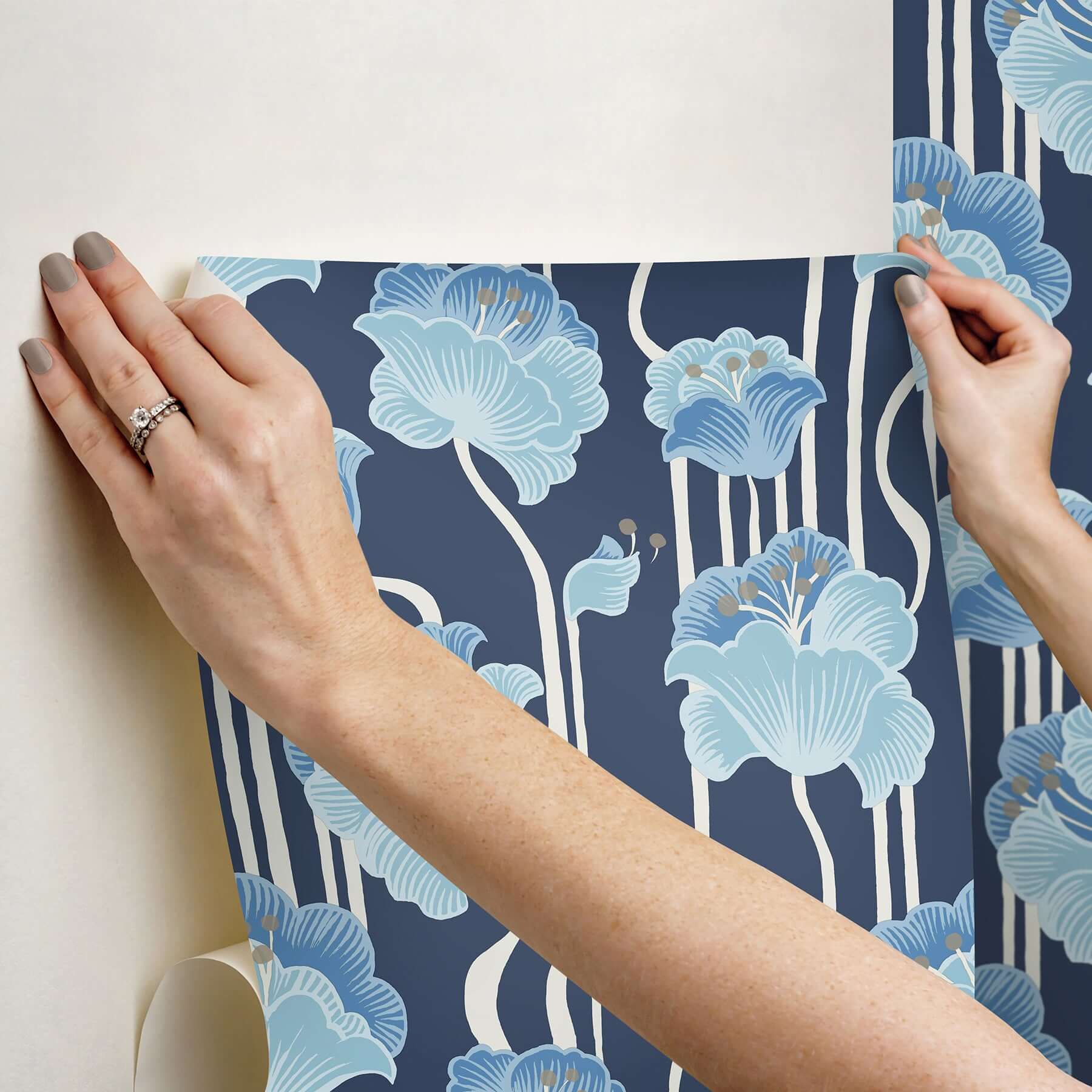 shirley-blue-deco-floral-peel-stick-wallpaper-york-wallcoverings-psw1569rl - York Wallcoverings Wallpaper
