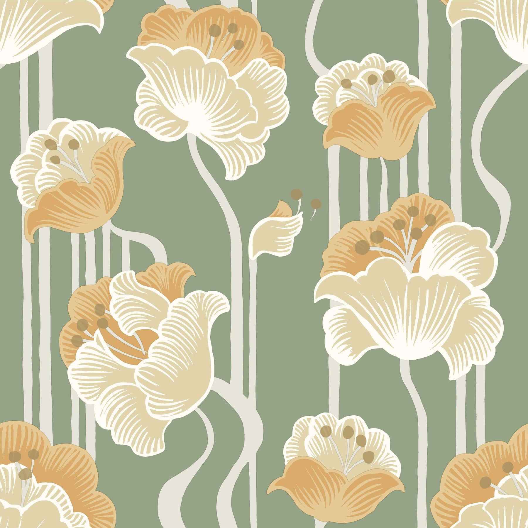 Shirley Green Deco Floral Peel & Stick Wallpaper - York Wallcoverings - PSW1570RL
