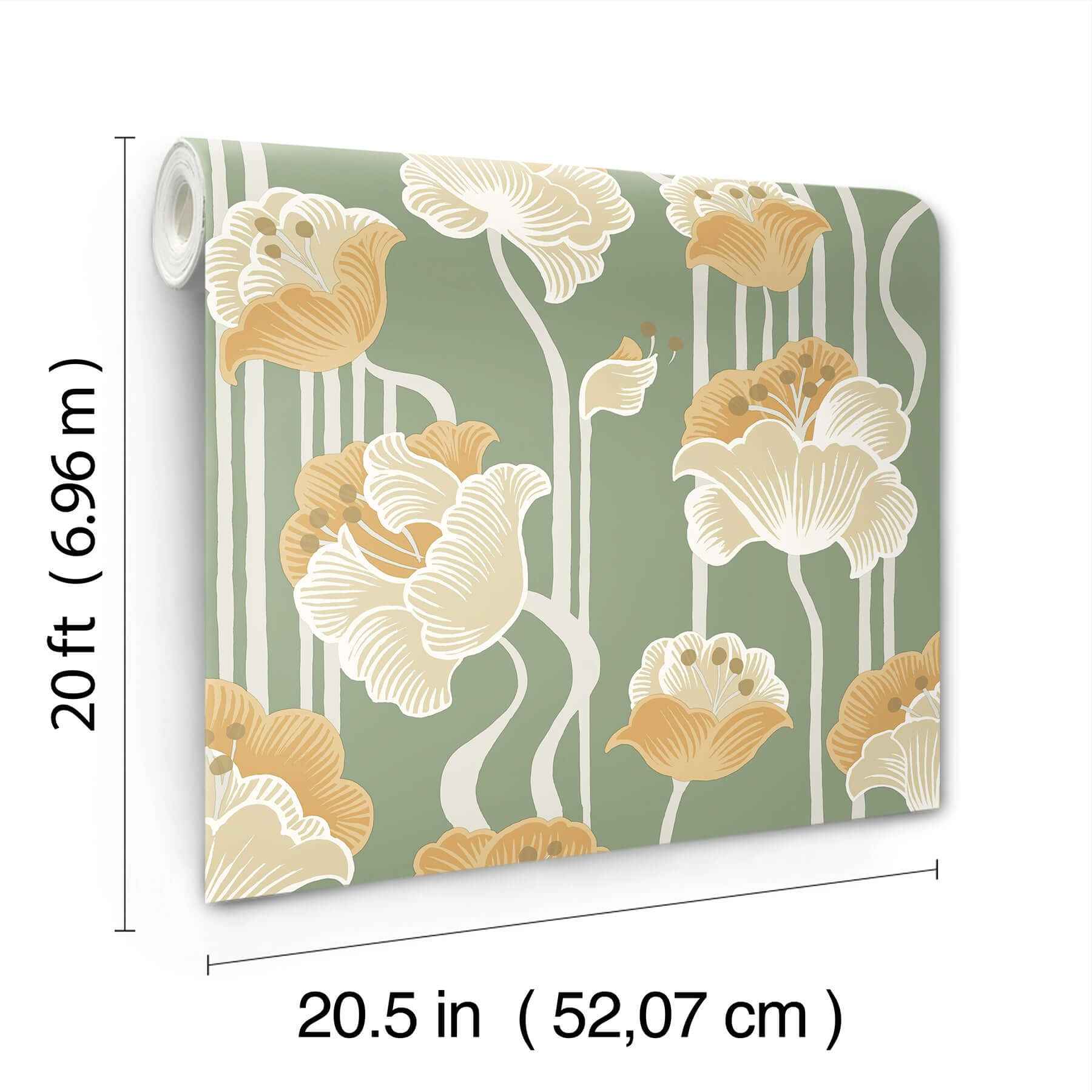 Shirley Green Deco Floral Peel & Stick Wallpaper - York Wallcoverings - PSW1570RL - York Wallcoverings Wallpaper