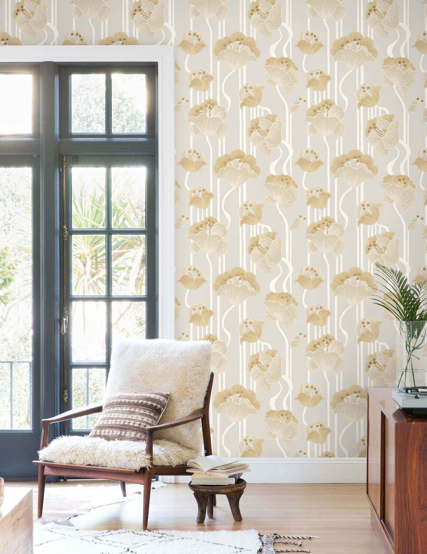Shirley Neutral Deco Floral Peel & Stick Wallpaper - York Wallcoverings - PSW1568RL - York Wallcoverings Wallpaper