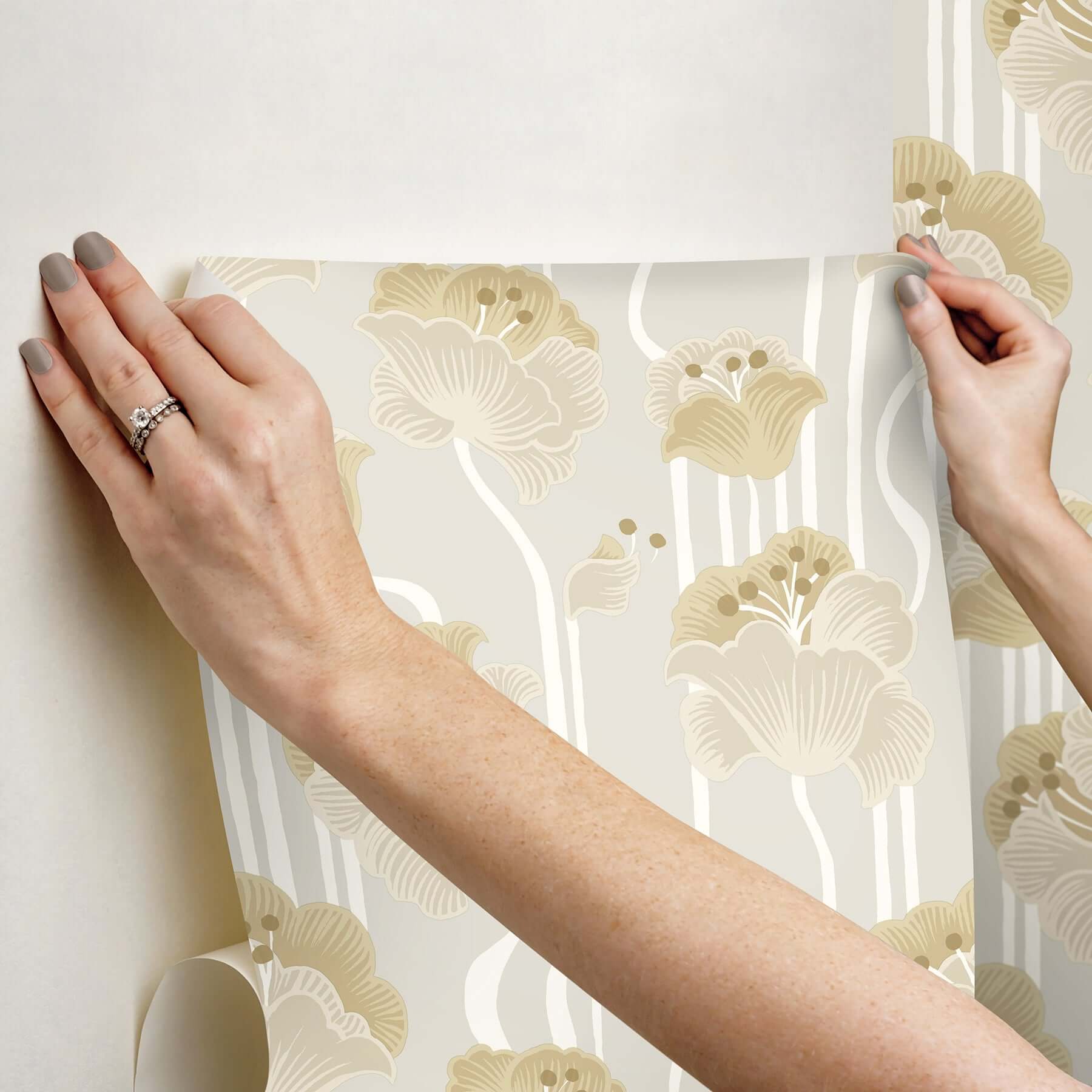 shirley-neutral-deco-floral-peel-stick-wallpaper-york-wallcoverings-psw1568rl - York Wallcoverings Wallpaper