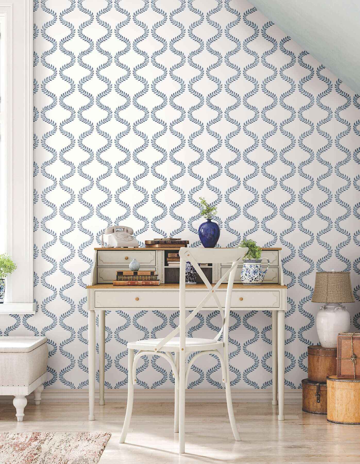 Florentine Blue Vine Trellis Peel & Stick Wallpaper - York Wallcoverings - PSW1573RL - York Wallcoverings Wallpaper