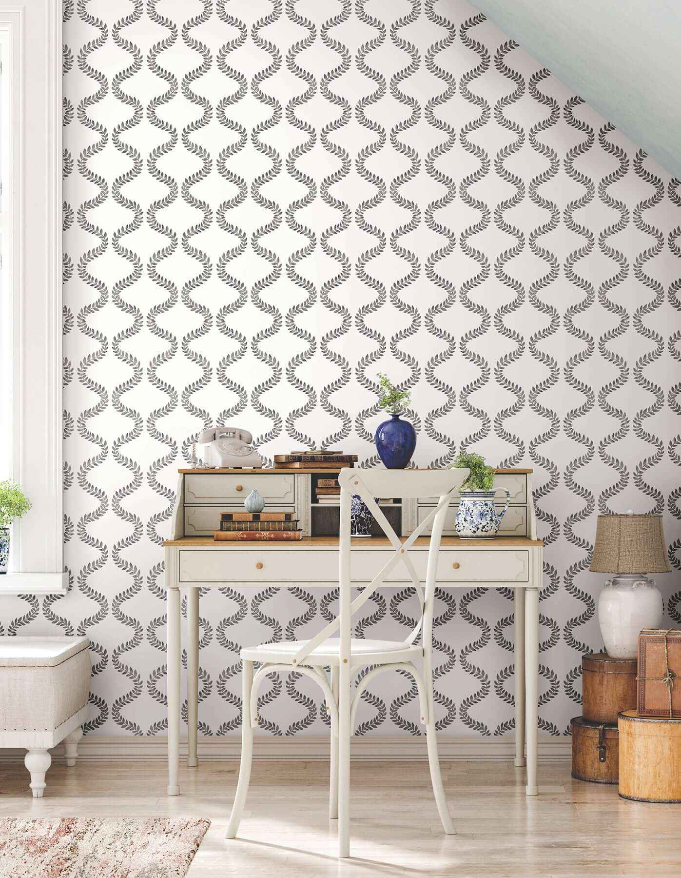 Florentine Soft Black Vine Trellis Peel & Stick Wallpaper - York Wallcoverings - PSW1572RL - York Wallcoverings Wallpaper