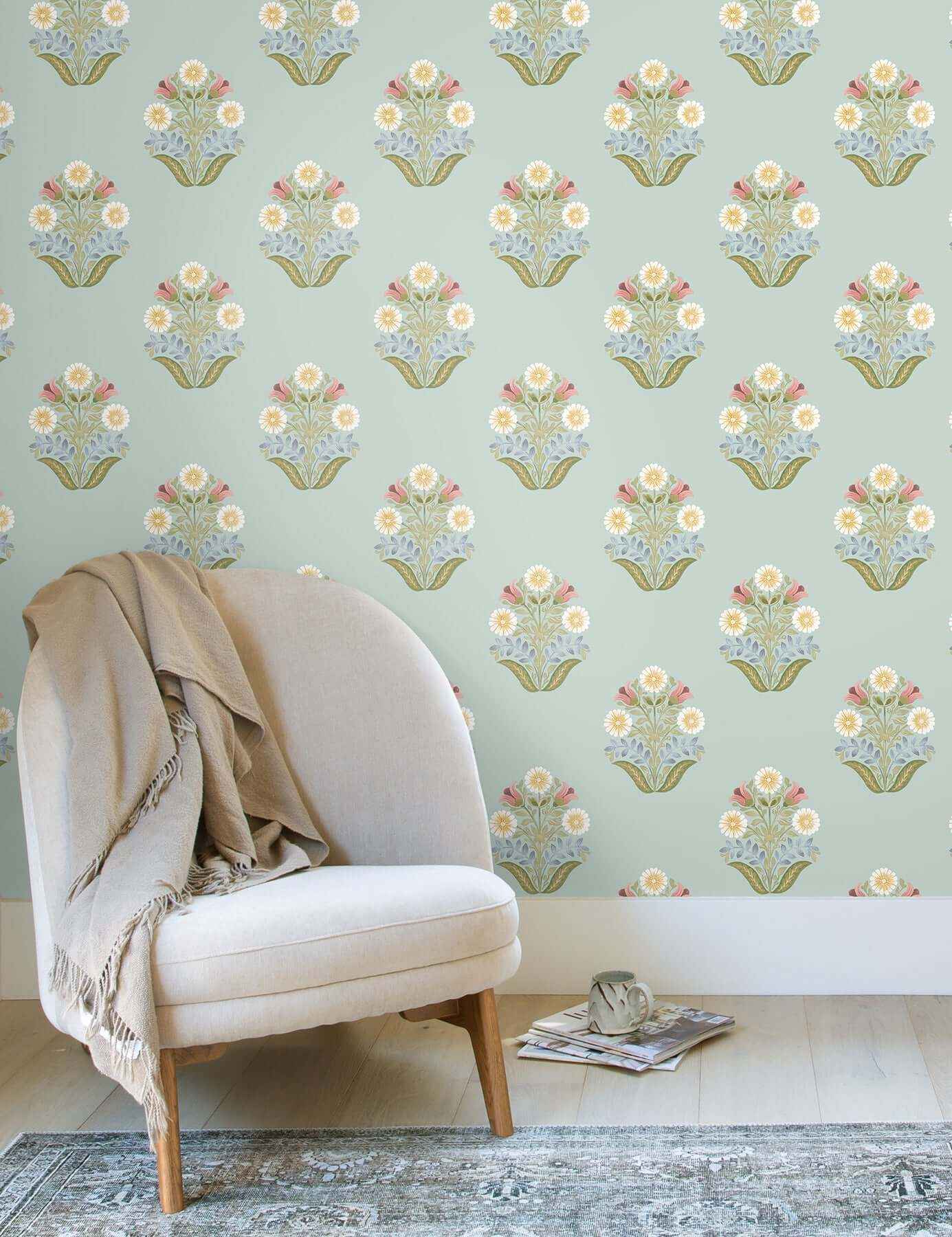 Sophie Aqua Floral Medallion Peel & Stick Wallpaper - York Wallcoverings - PSW1578RL - York Wallcoverings Wallpaper