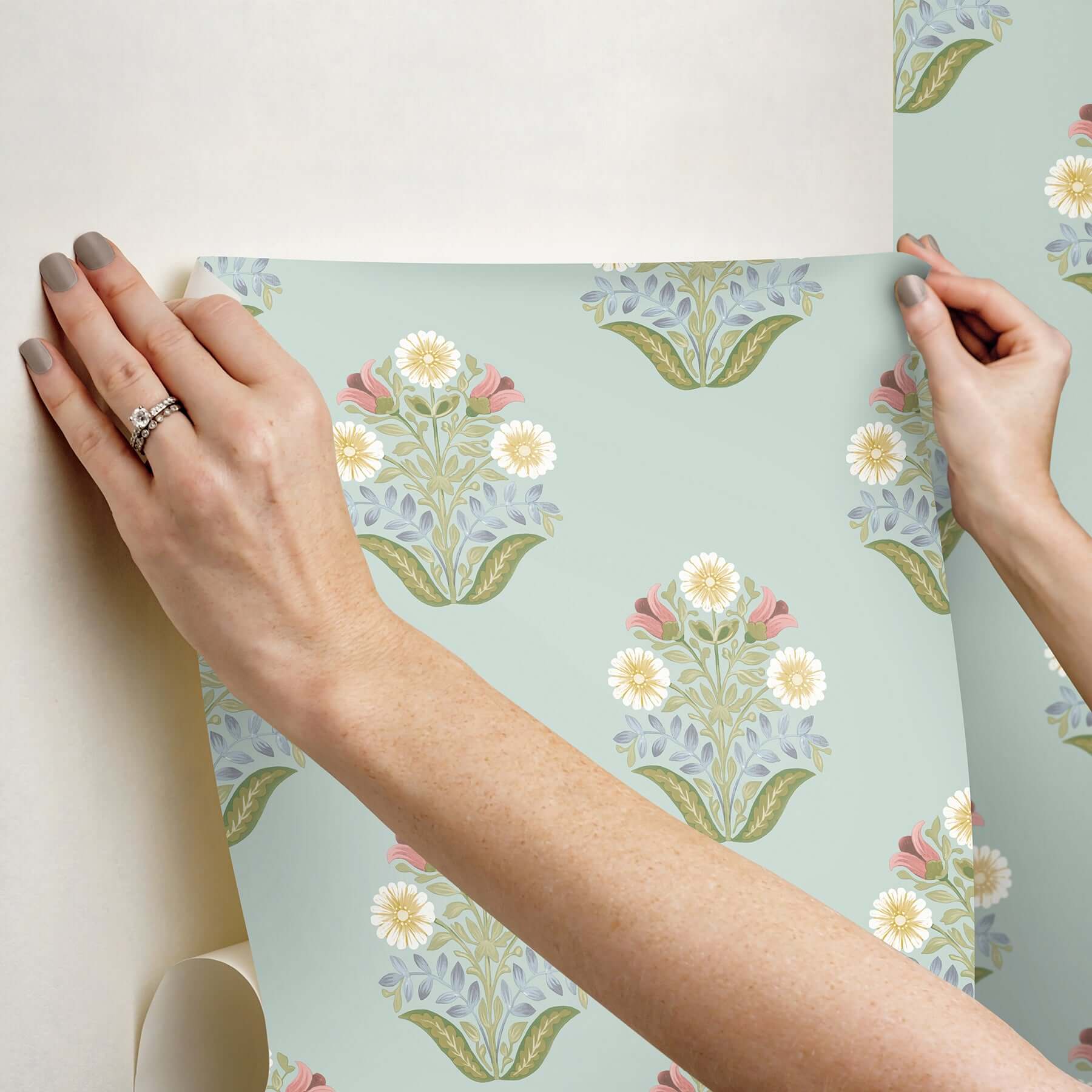 sophie-aqua-floral-medallion-peel-stick-wallpaper-york-wallcoverings-psw1578rl - York Wallcoverings Wallpaper