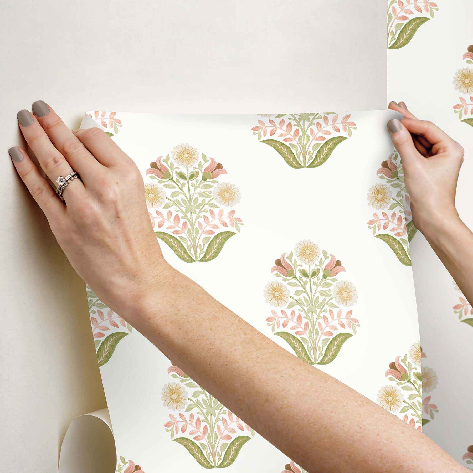 Sophie Pink Floral Medallion Peel & Stick Wallpaper - York Wallcoverings - PSW1577RL - York Wallcoverings Wallpaper