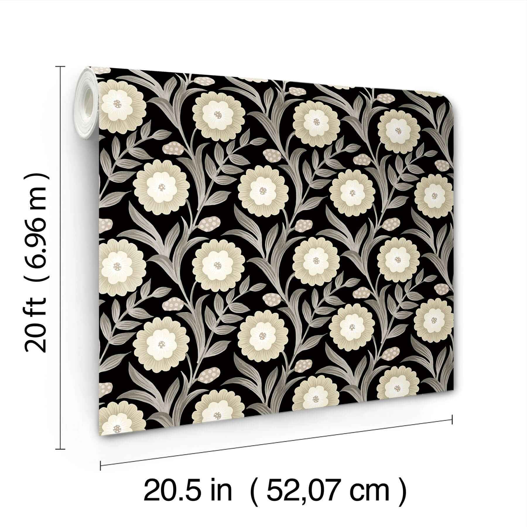 Lillian Black Floral Vine Peel & Stick Wallpaper - York Wallcoverings - PSW1581RL - York Wallcoverings Wallpaper