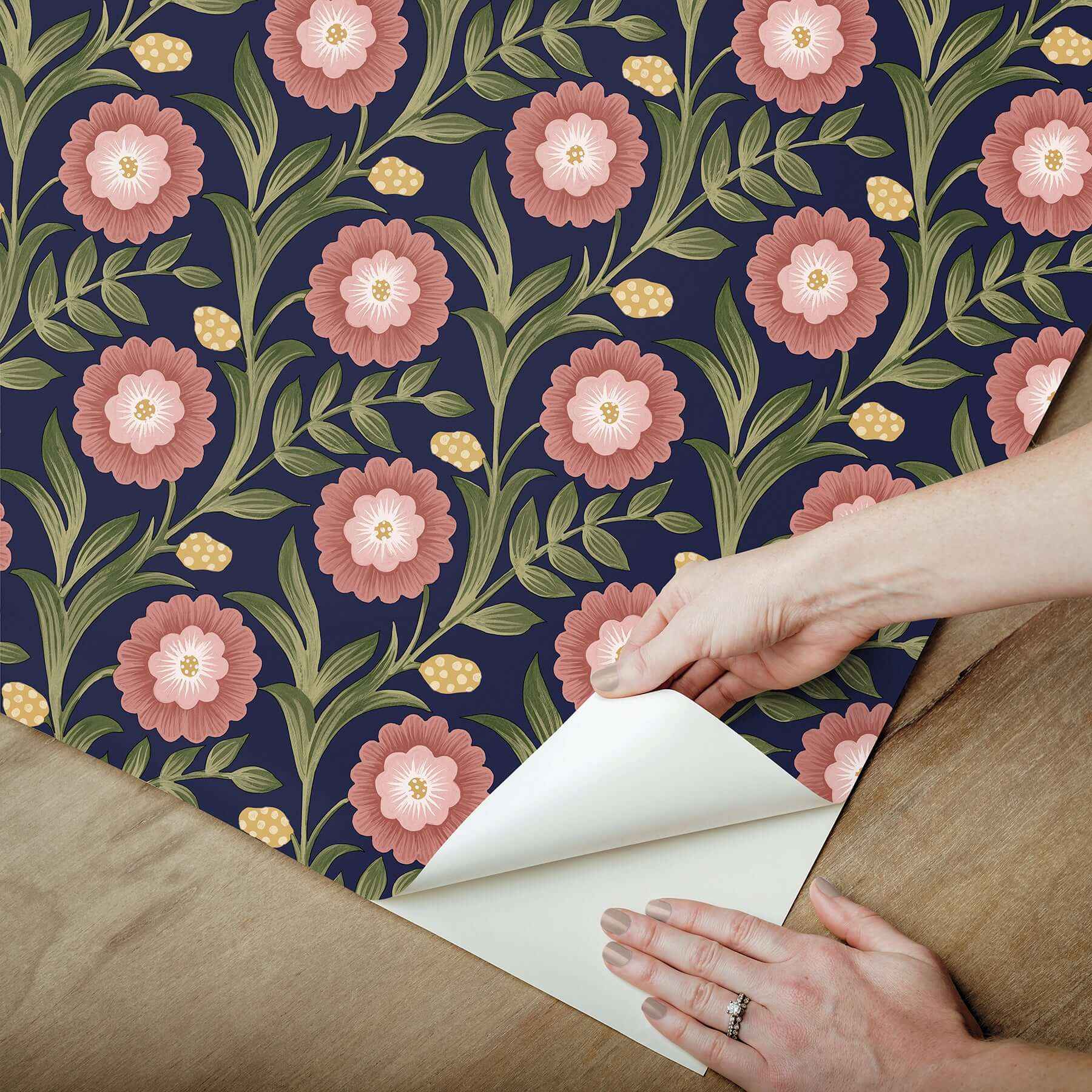 Lillian Blue Floral Vine Peel & Stick Wallpaper - York Wallcoverings - PSW1580RL - York Wallcoverings Wallpaper
