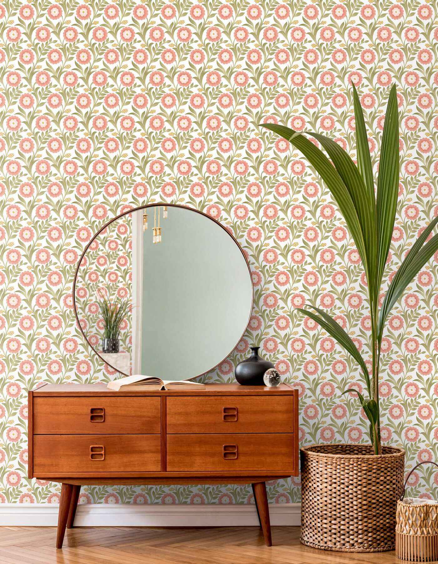 Lillian Pink Floral Vine Peel & Stick Wallpaper - York Wallcoverings - PSW1582RL - York Wallcoverings Wallpaper