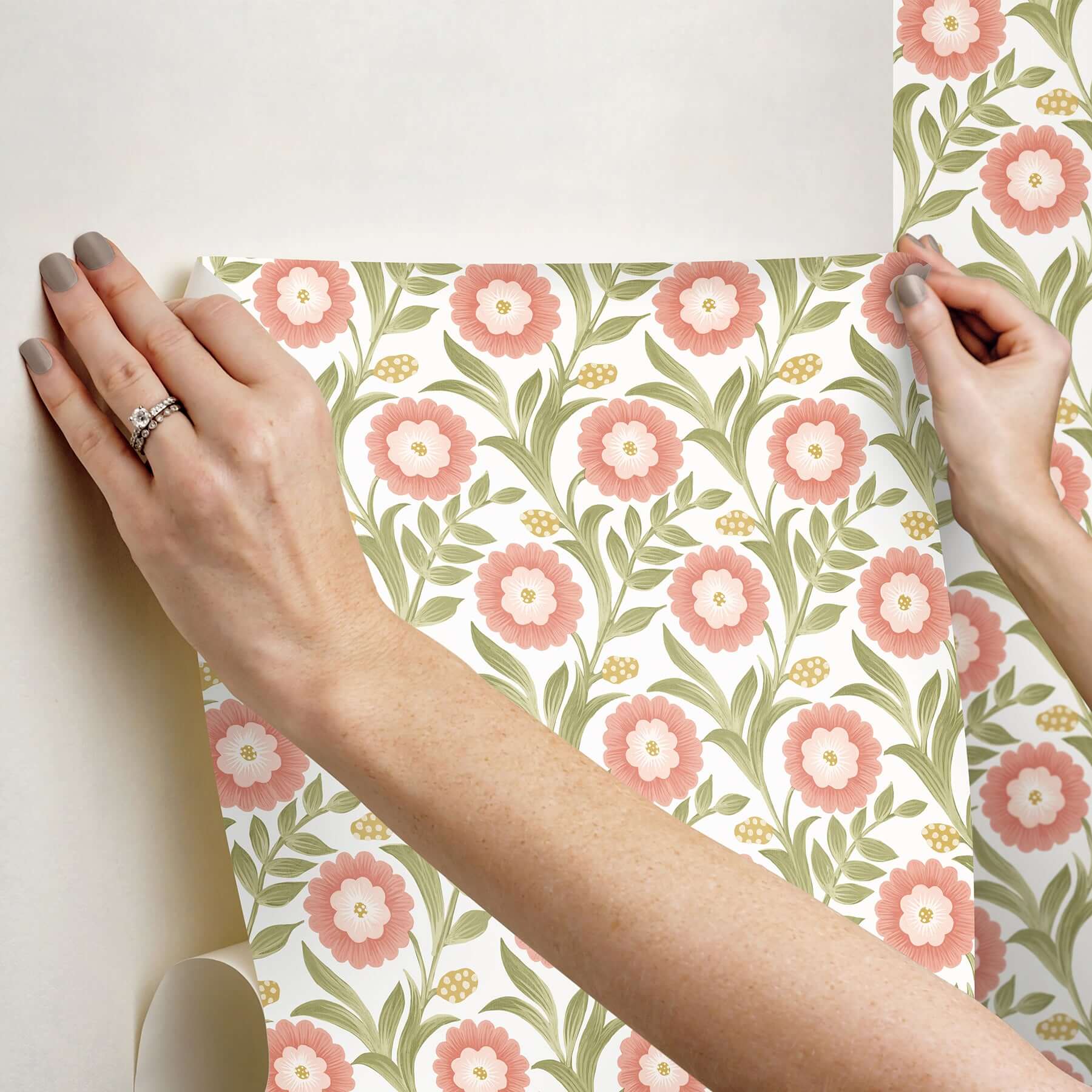 lillian-pink-floral-vine-peel-stick-wallpaper-york-wallcoverings-psw1582rl - York Wallcoverings Wallpaper