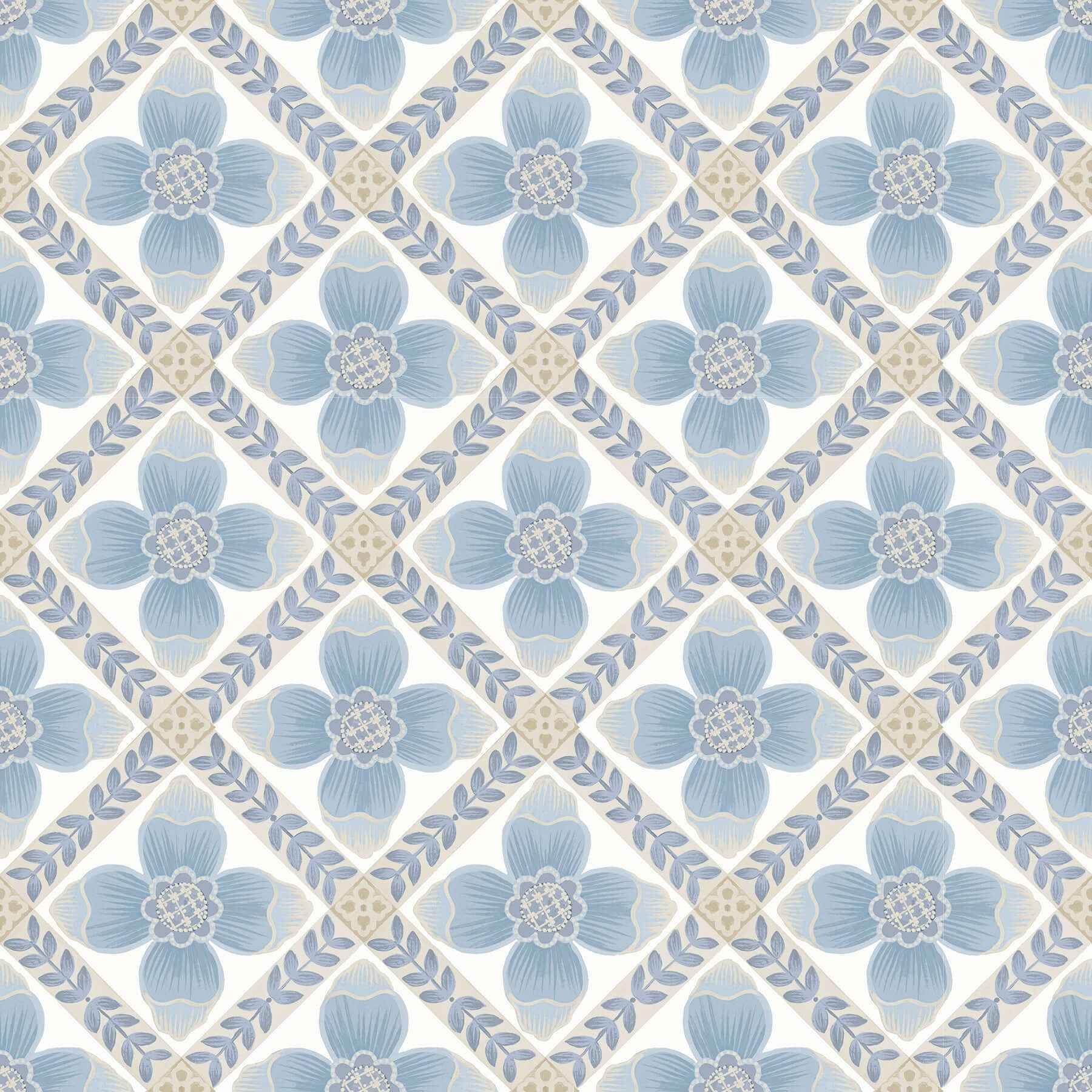 Mimi Blue Quilted Floral Peel & Stick Wallpaper - York Wallcoverings - PSW1583RL - York Wallcoverings Wallpaper
