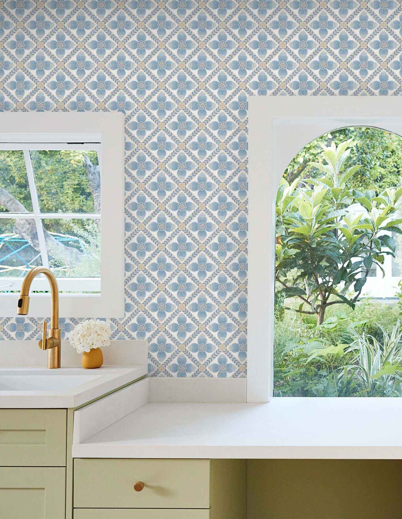 Mimi Blue Quilted Floral Peel & Stick Wallpaper - York Wallcoverings - PSW1583RL - York Wallcoverings Wallpaper
