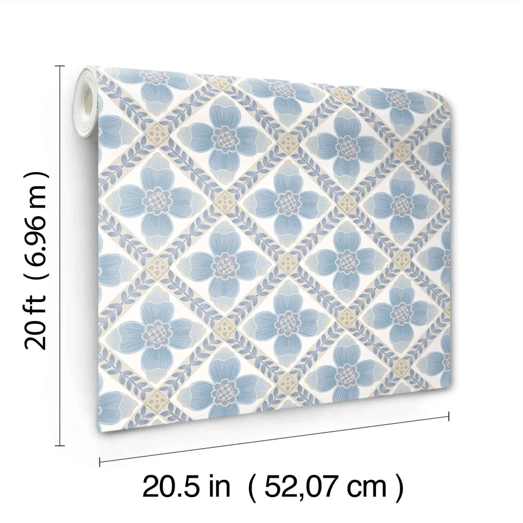 Mimi Blue Quilted Floral Peel & Stick Wallpaper - York Wallcoverings - PSW1583RL - York Wallcoverings Wallpaper