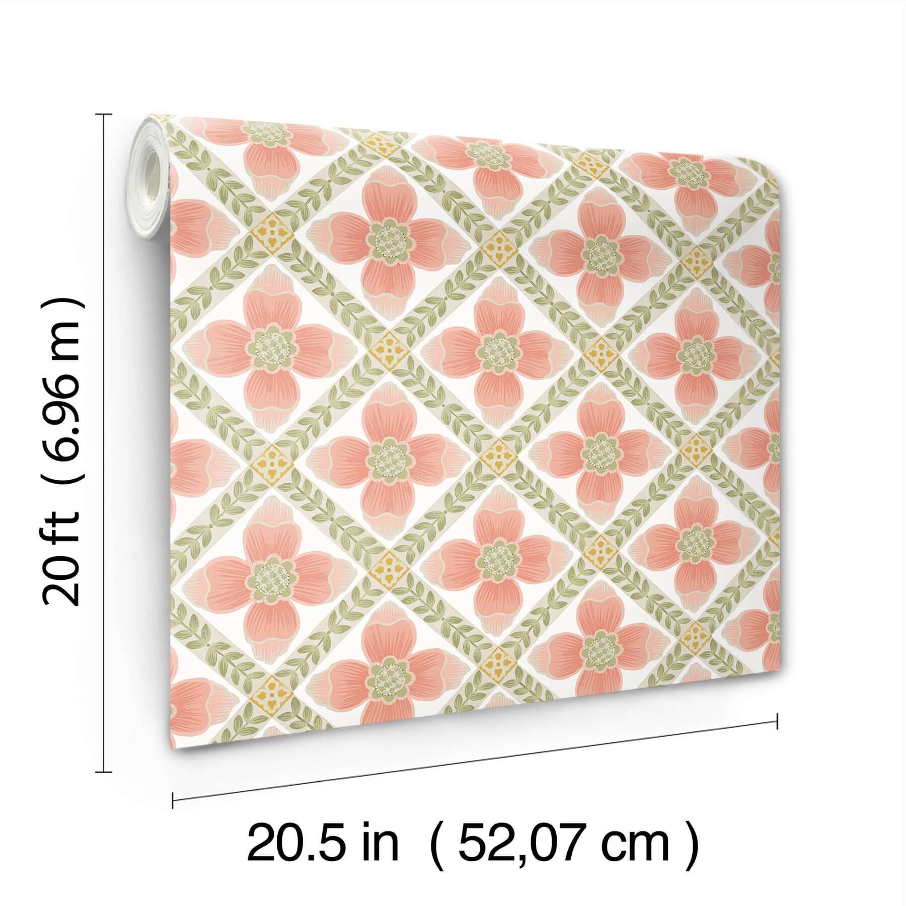 mimi-coral-quilted-floral-peel-stick-wallpaper-york-wallcoverings-psw1584rl - York Wallcoverings Wallpaper