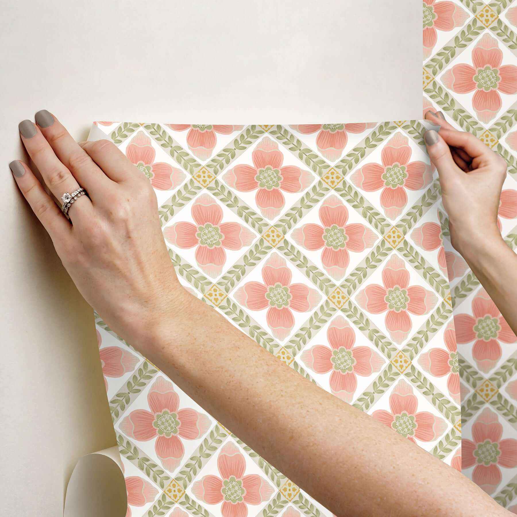 Mimi Coral Quilted Floral Peel & Stick Wallpaper - York Wallcoverings - PSW1584RL - York Wallcoverings Wallpaper