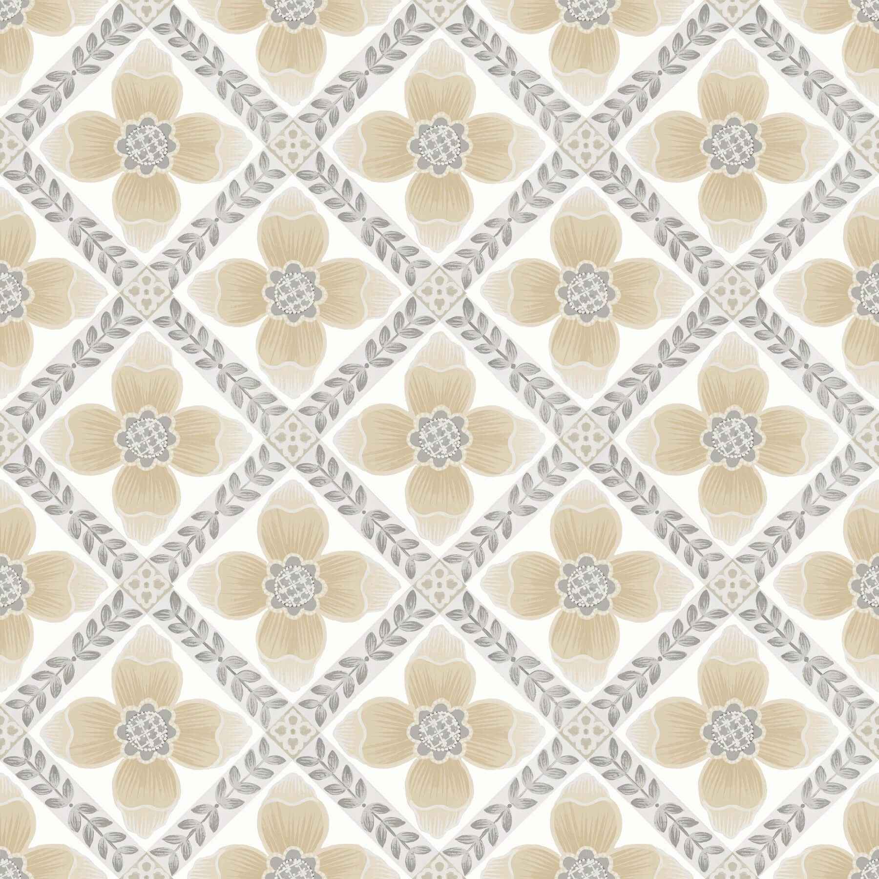 Mimi Neutral Quilted Floral Peel & Stick Wallpaper - York Wallcoverings - PSW1586RL