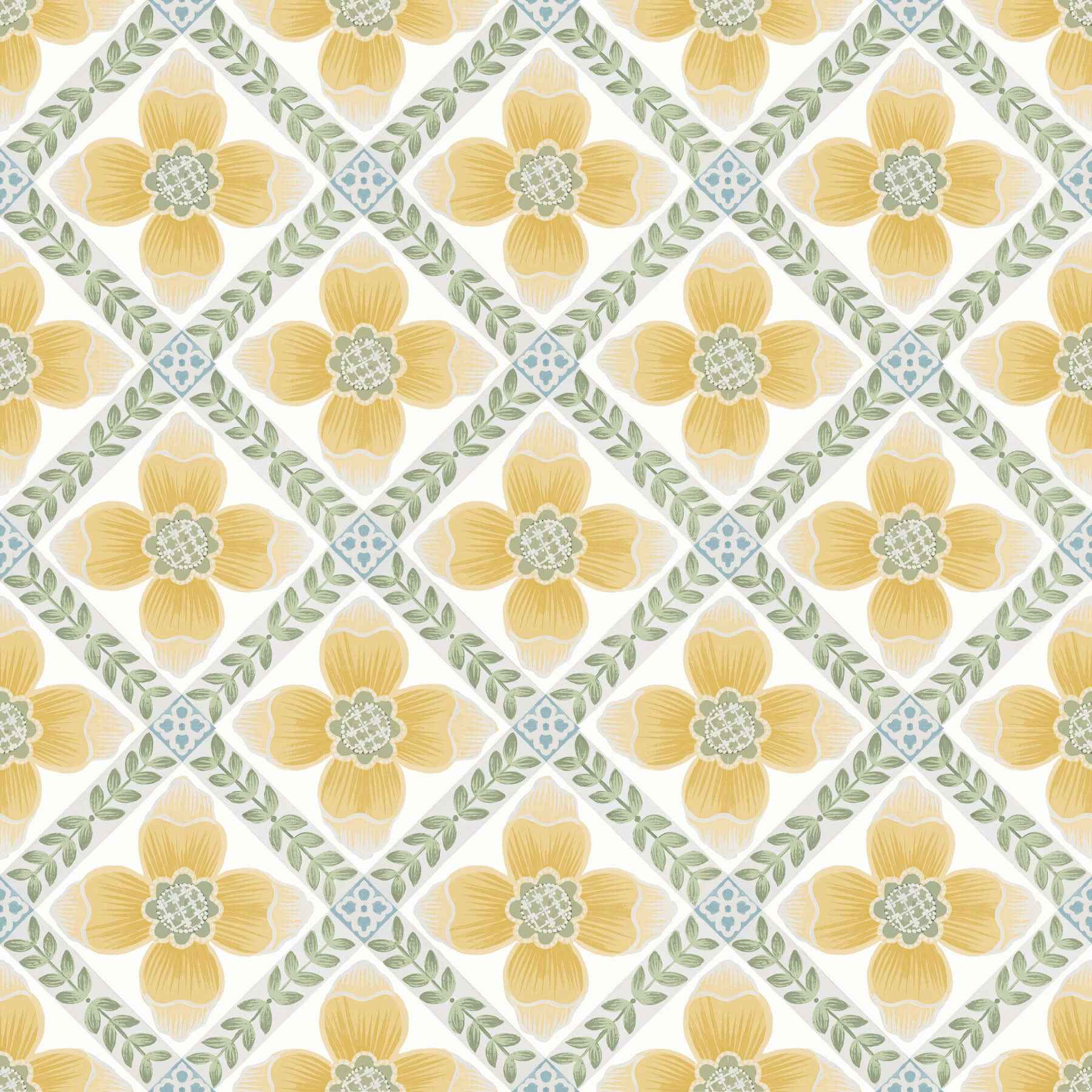 Mimi Yellow Quilted Floral Peel & Stick Wallpaper - York Wallcoverings - PSW1585RL