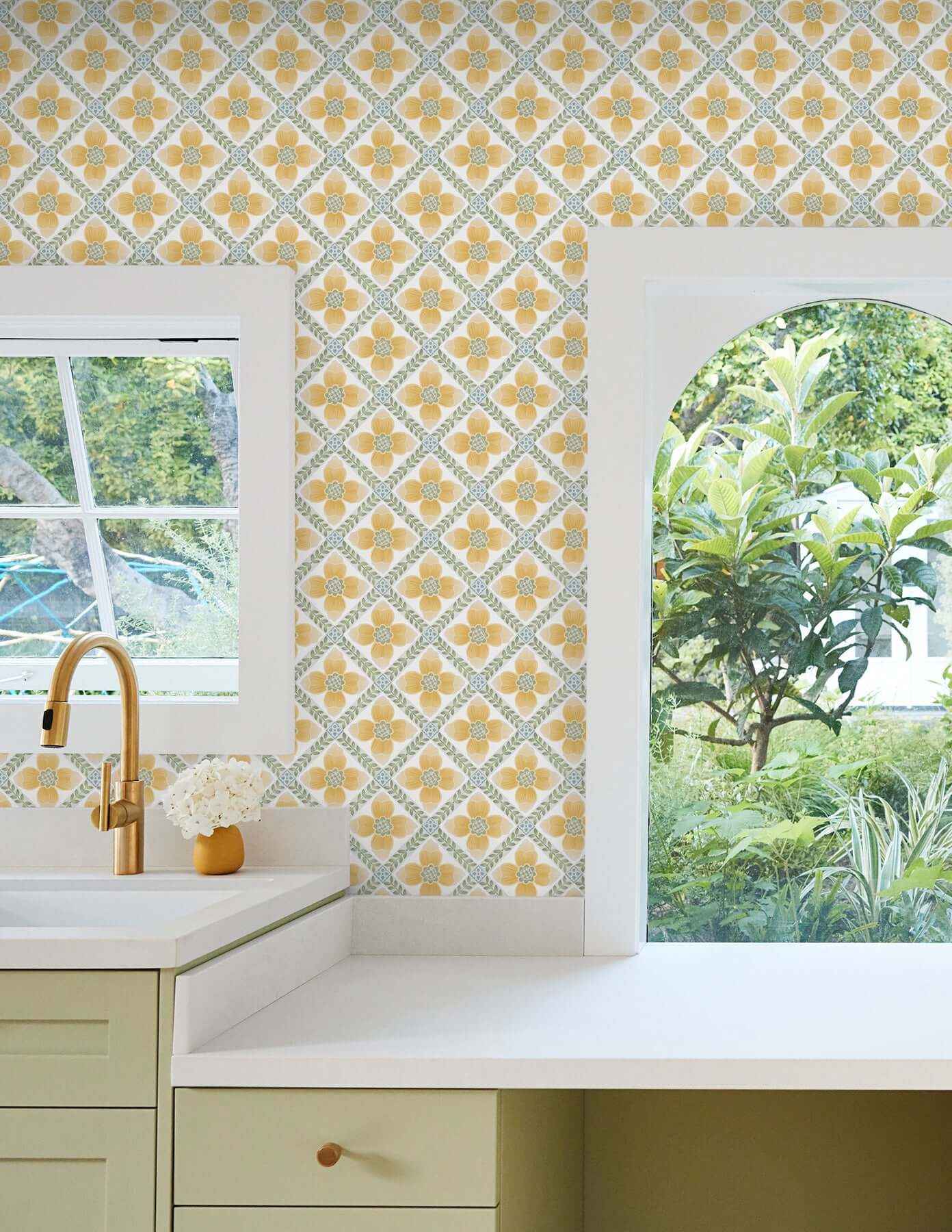 Mimi Yellow Quilted Floral Peel & Stick Wallpaper - York Wallcoverings - PSW1585RL - York Wallcoverings Wallpaper