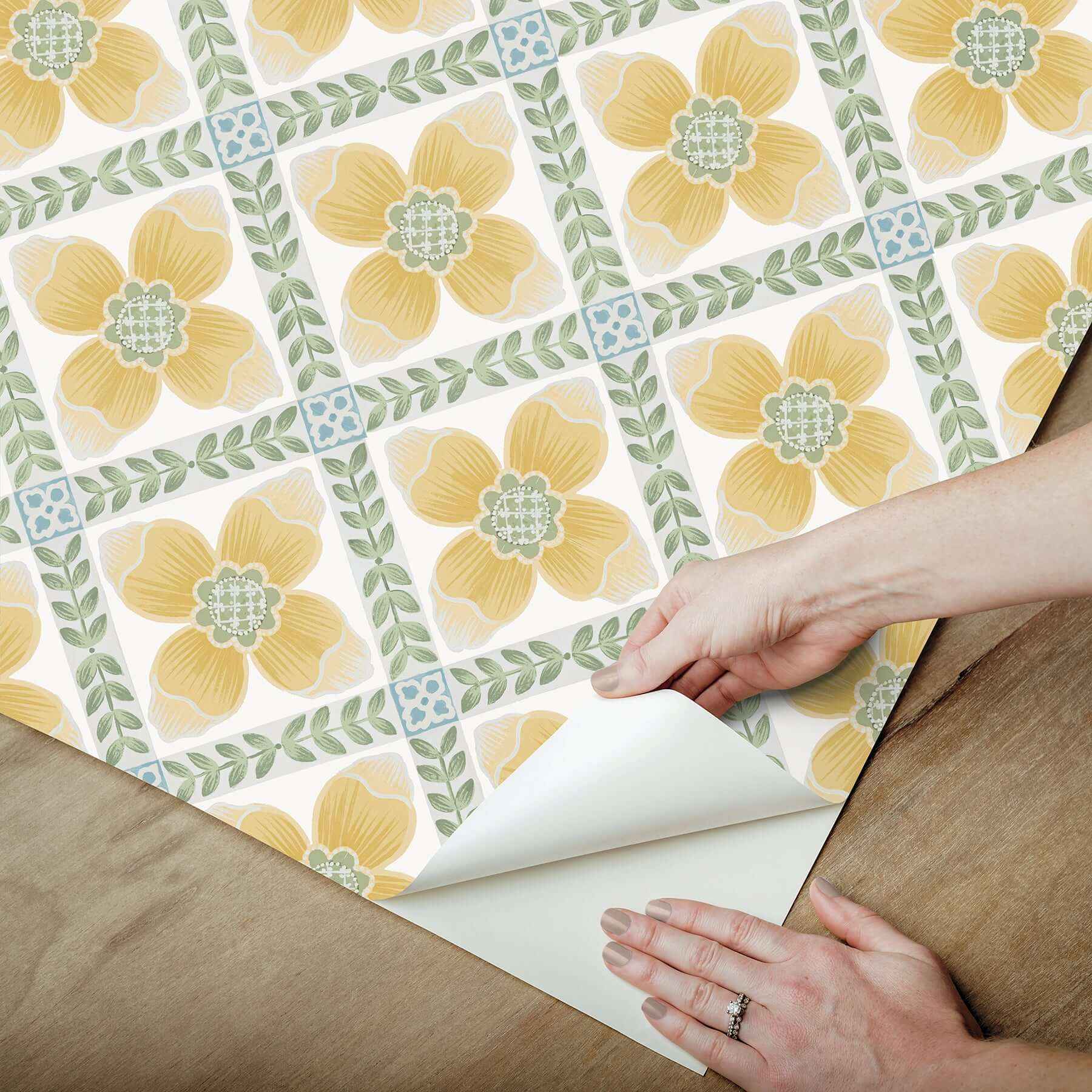 Mimi Yellow Quilted Floral Peel & Stick Wallpaper - York Wallcoverings - PSW1585RL - York Wallcoverings Wallpaper