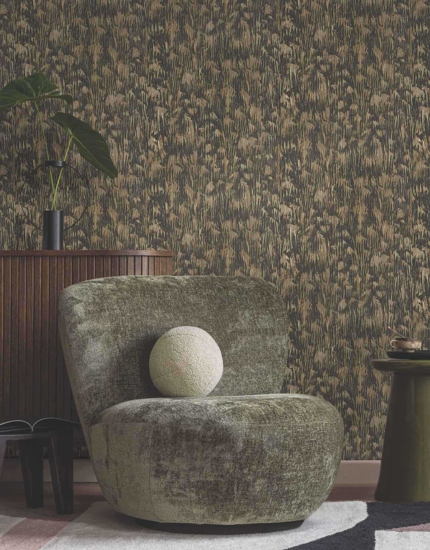 Gilded Plume Black Wallpaper - York Wallcoverings - FM1004
