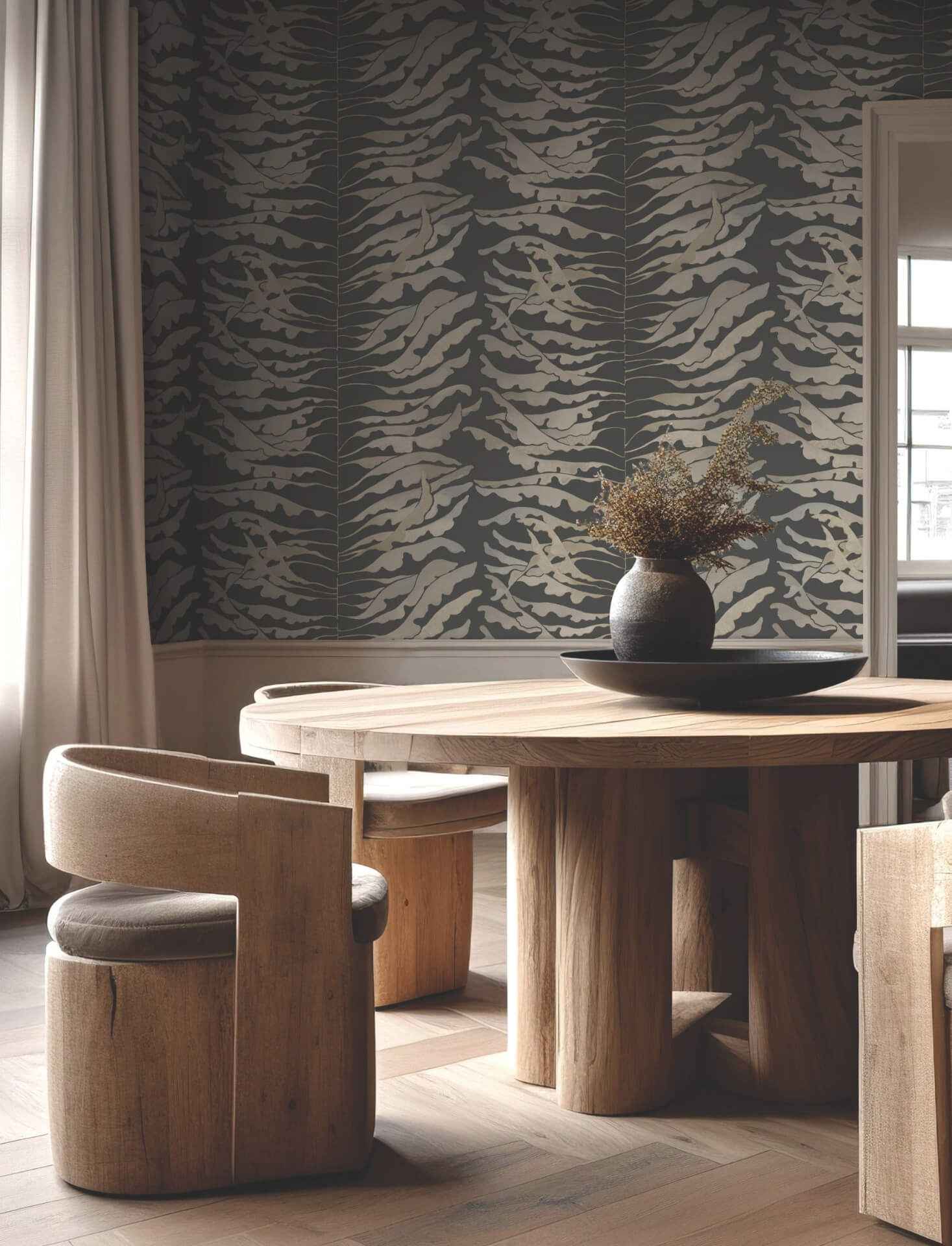 Leaf Column Black Wallpaper - York Wallcoverings - FM1042