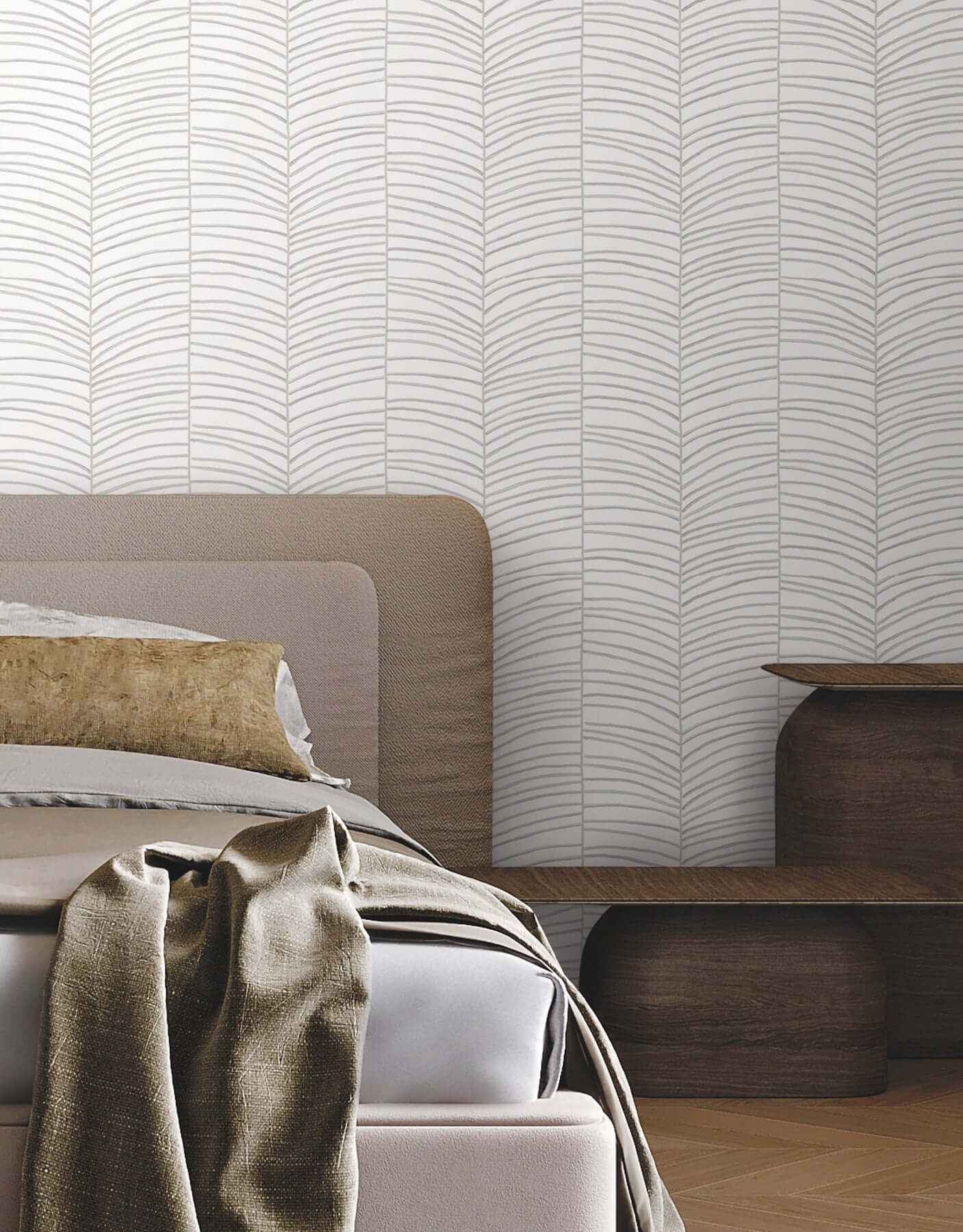 Cascade Palm Chevron Fog Wallpaper - York Wallcoverings - MT5671